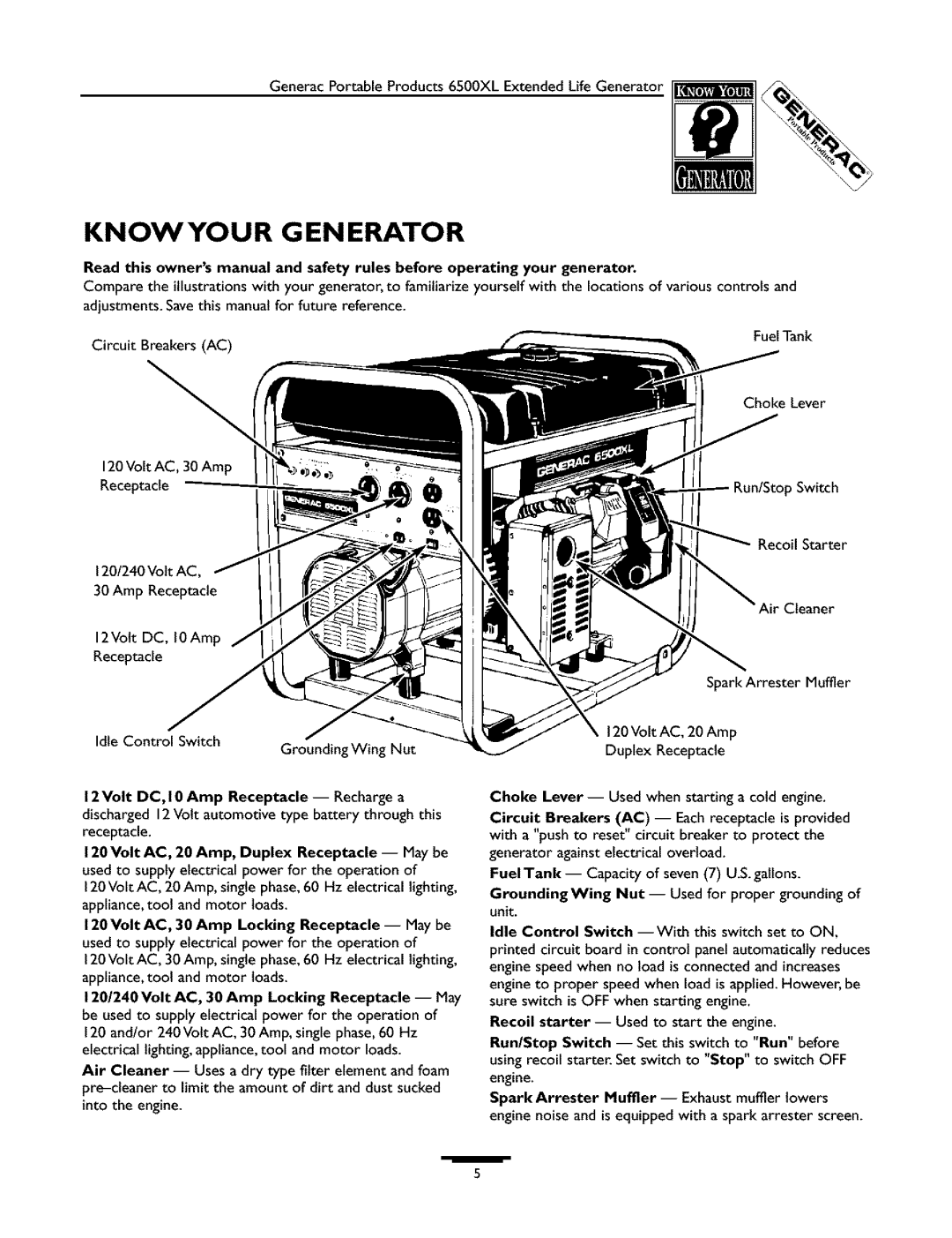 Generac 09779-2 owner manual Knowyour Generator 