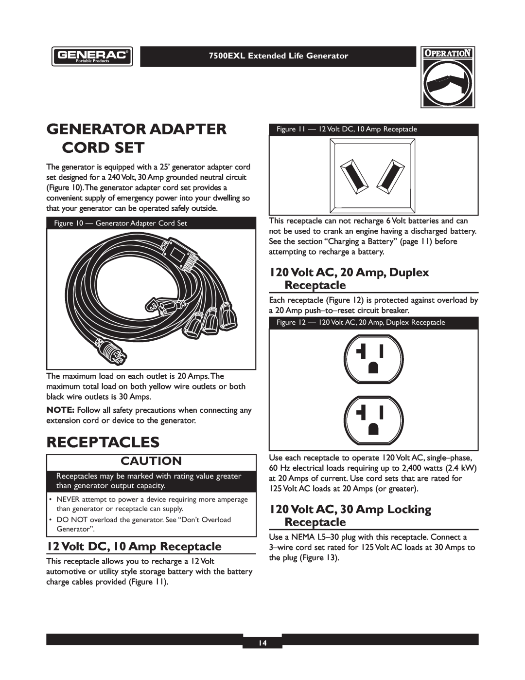 Generac 101 9-3 Generator Adapter Cord Set, Receptacles, Volt DC, 10 Amp Receptacle, Volt AC, 20 Amp, Duplex Receptacle 