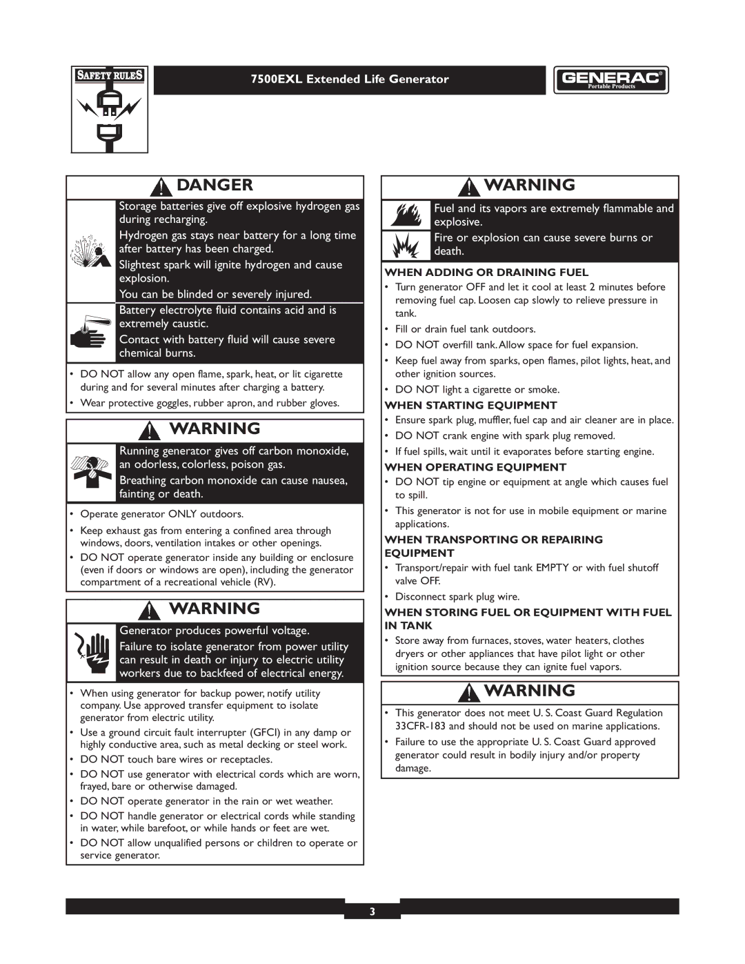 Generac 101 9-3 operating instructions Generator produces powerful voltage 