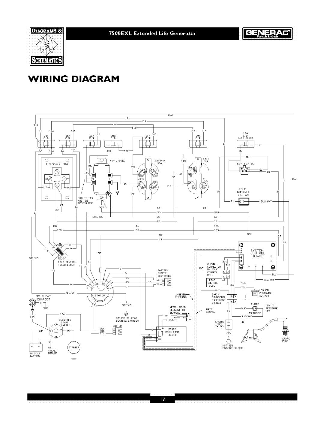 Generac 1019-3 owner manual Wiring Diagram, IOA C B AUTa RESET, Idle Cdntrdl Switch, 156 155 DC FLOAT 