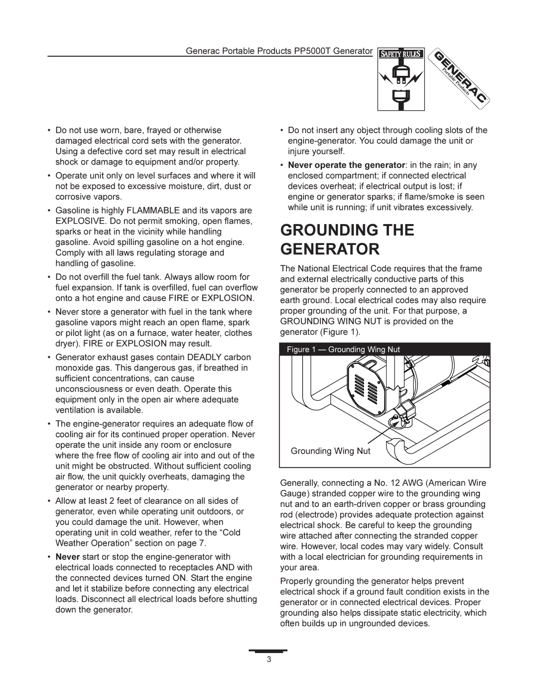 Generac 11400 manual Grounding Generator, Grounding Wing Nut 