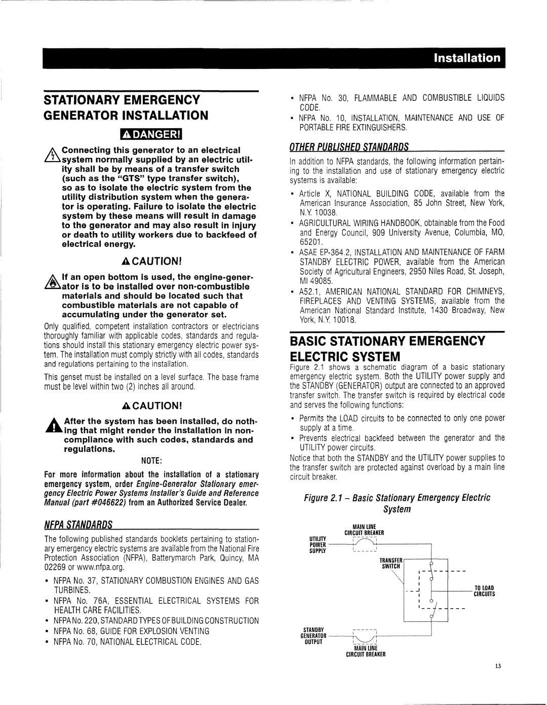 Generac 13694330200 owner manual Nfpa Standards, Other Published Standards 