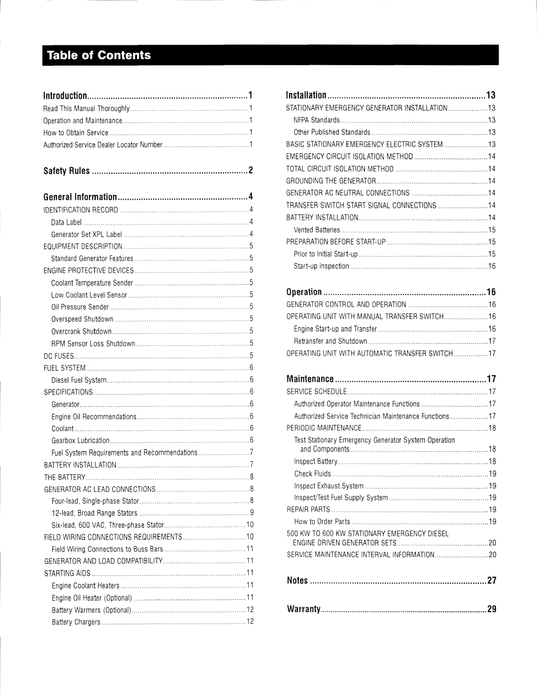 Generac 13694330200 owner manual Table of Contents 