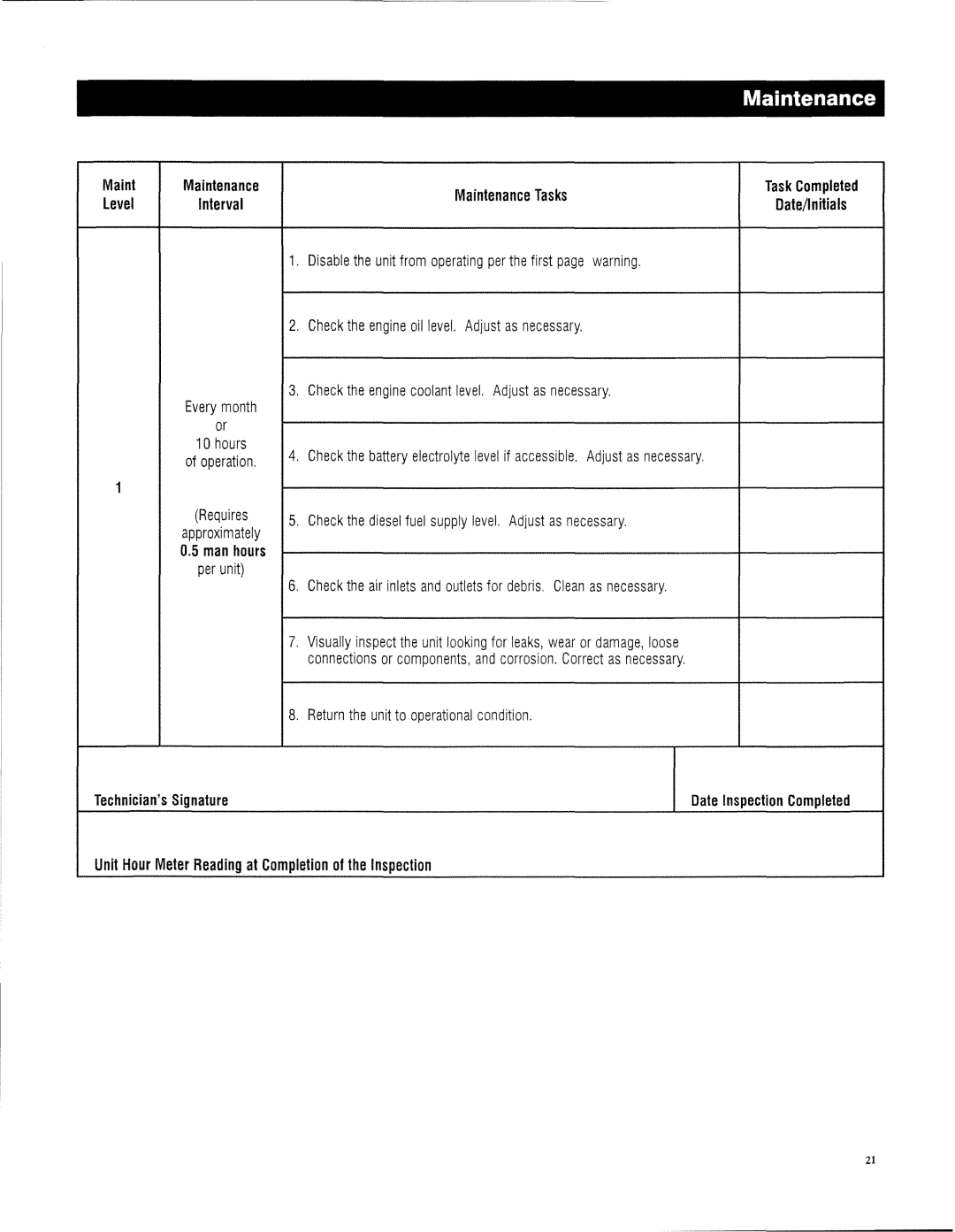 Generac 13694330200 owner manual Maintenance Tasks 