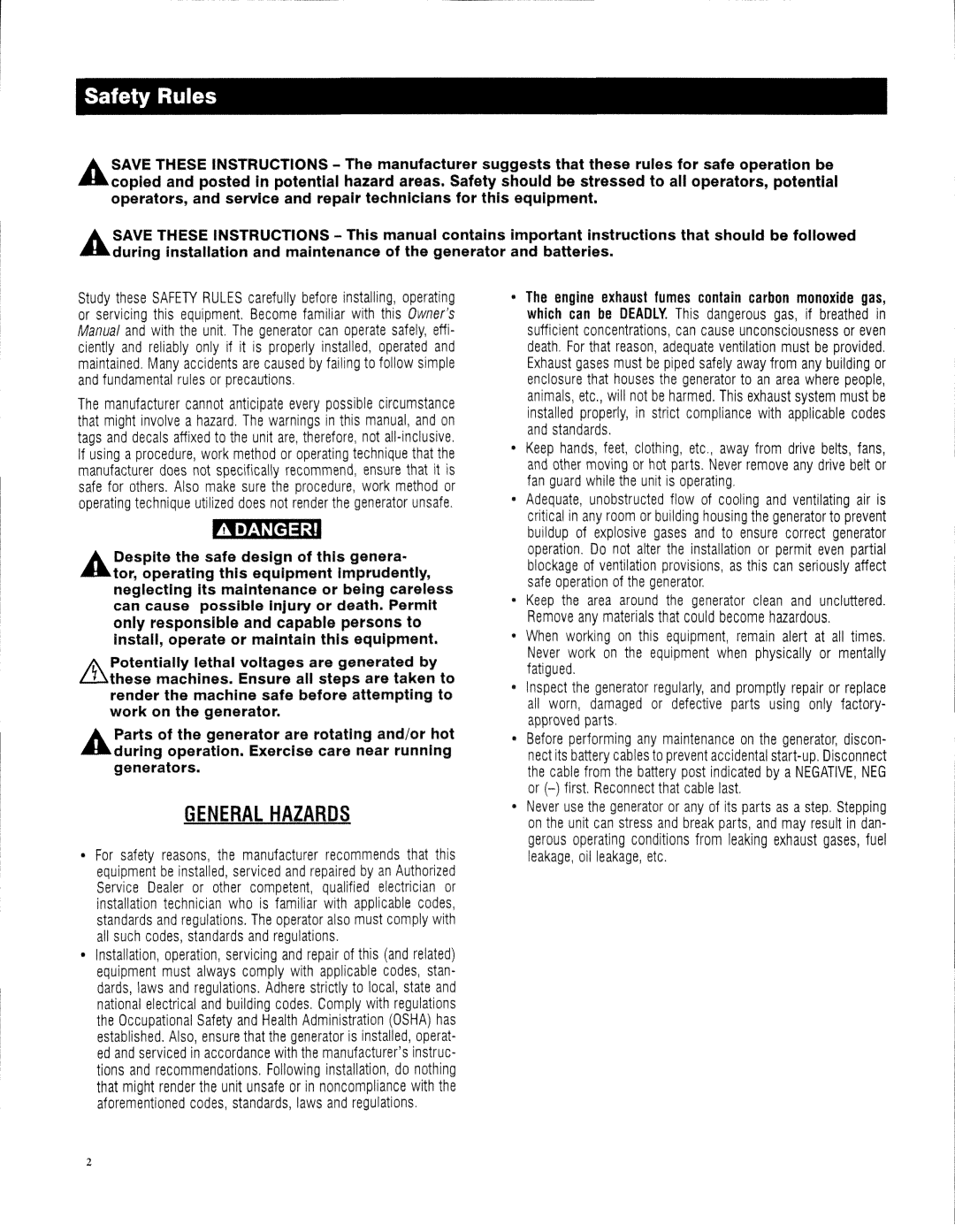 Generac 13694330200 owner manual General Hazards 