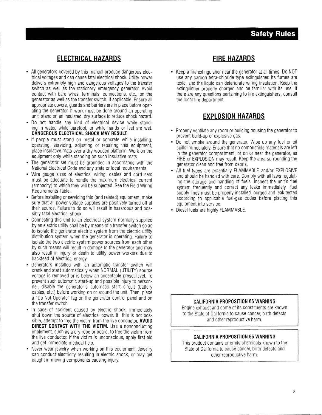 Generac 13694330200 owner manual Electrical Hazards 