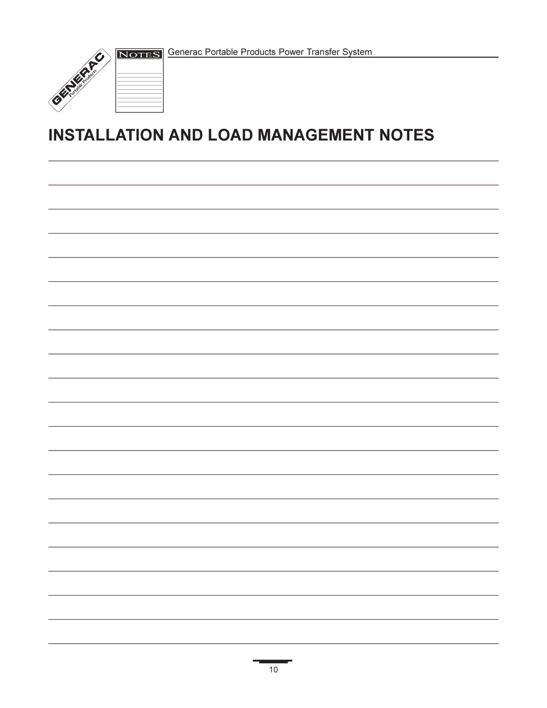 Generac 1403-0 manual Installation and Load Management Notes 