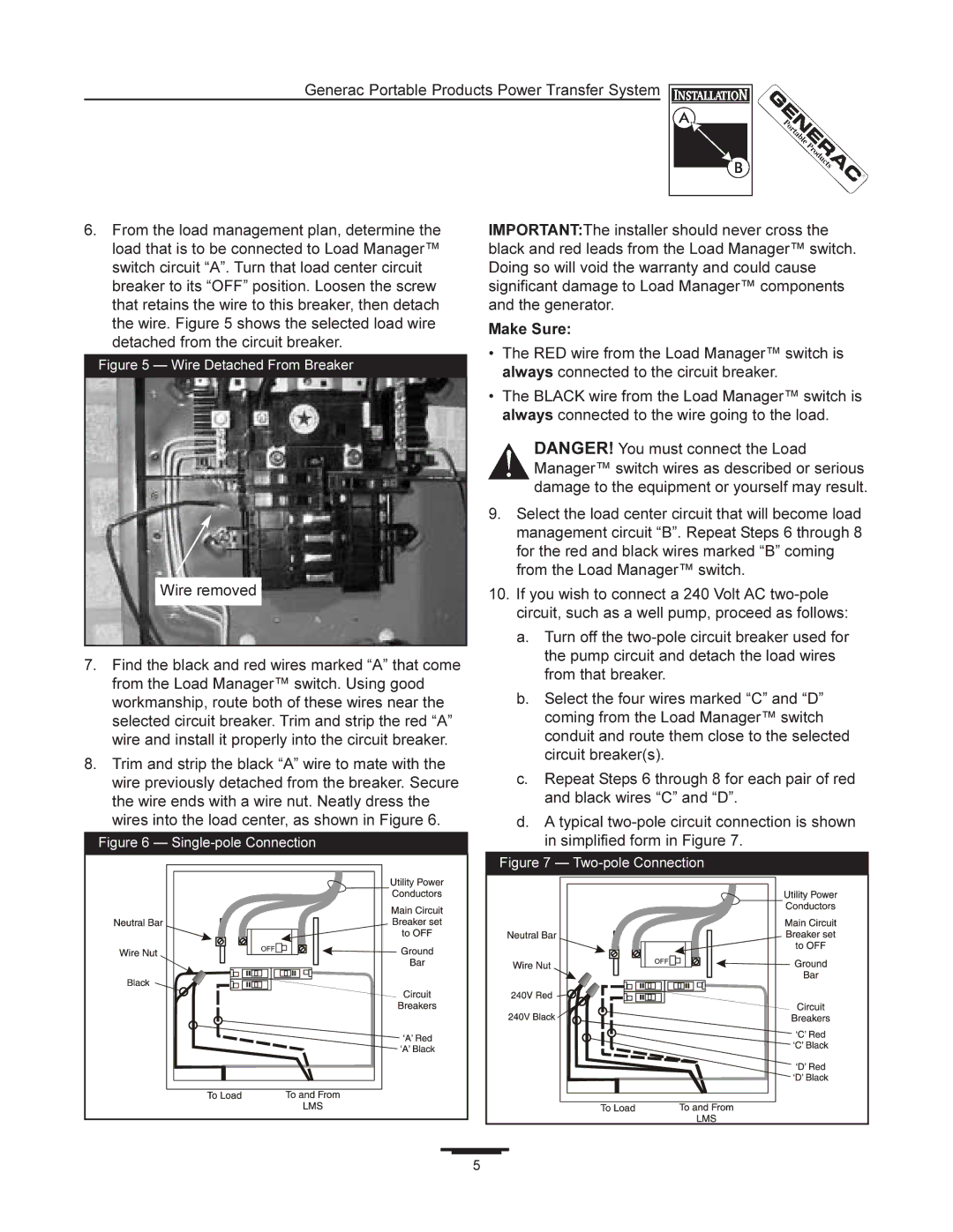 Generac 1403-0 manual Make Sure, Wire Detached From Breaker 