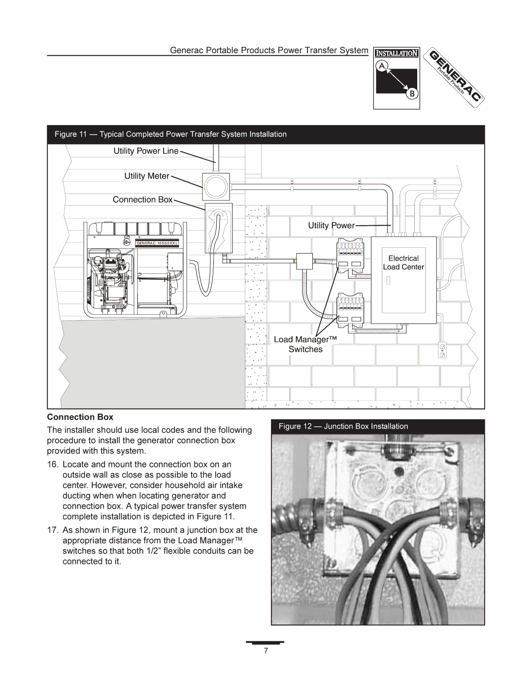 Generac 1403-0 manual Connection Box, Typical Completed Power Transfer System Installation 