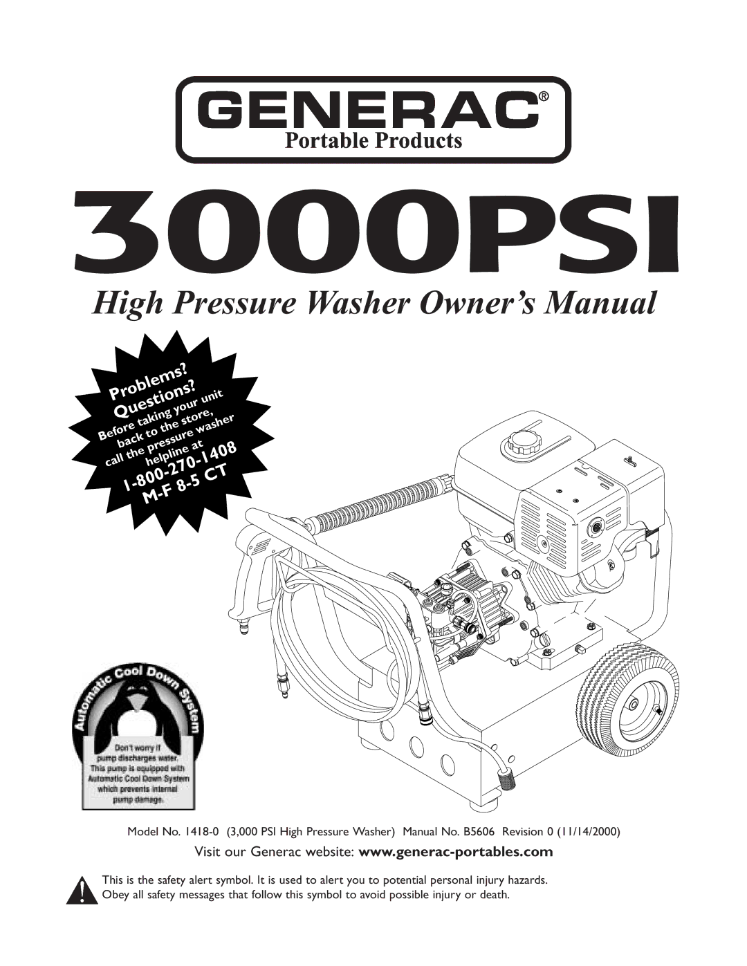 Generac 1418-0 manual 3000PSI 