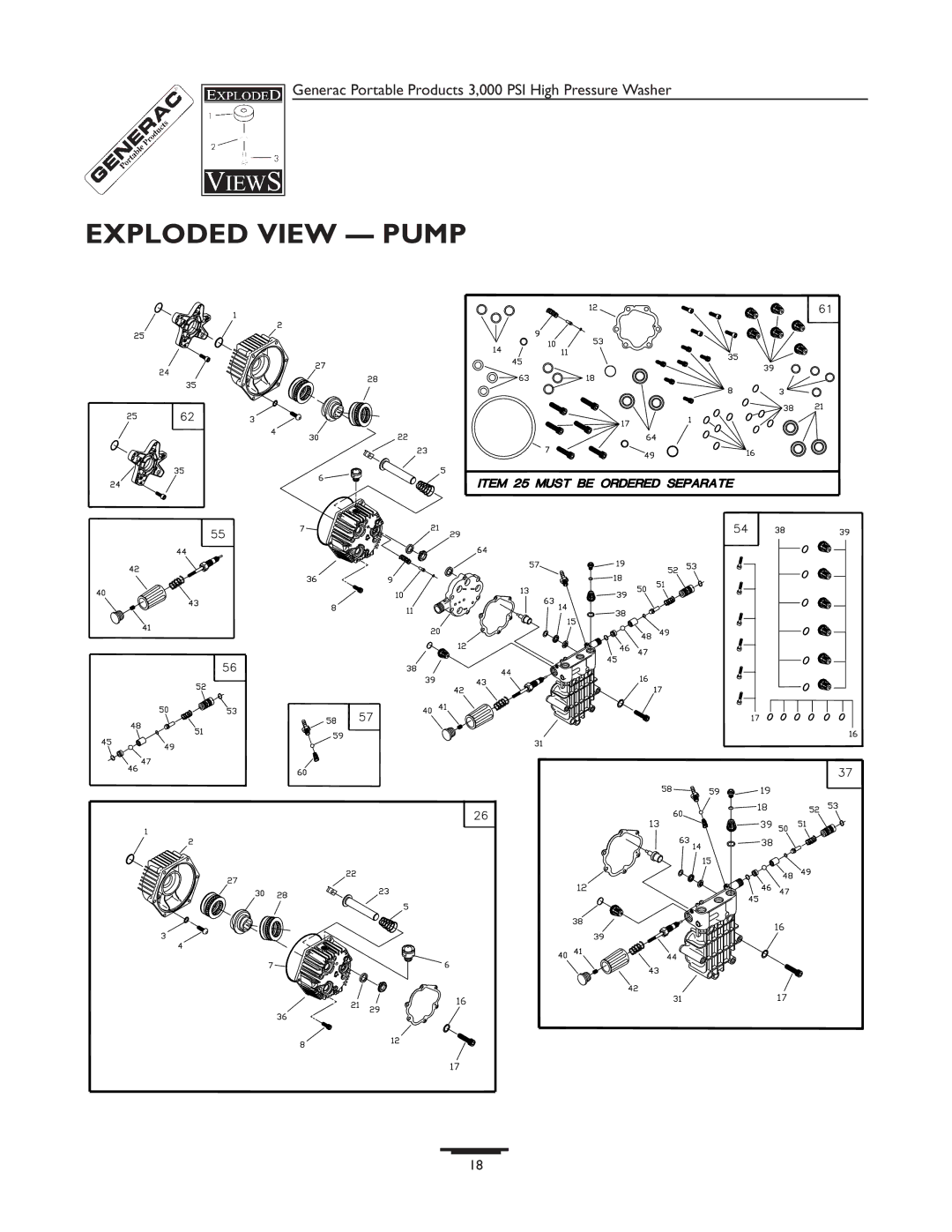 Generac 1418-0 manual Exploded View Pump 