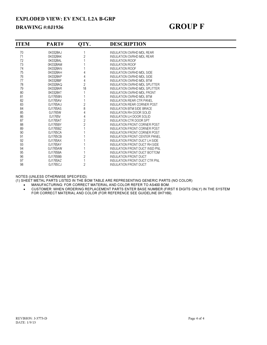 Generac 15113410300 owner manual Insulation Ovrhd MDL Rear 