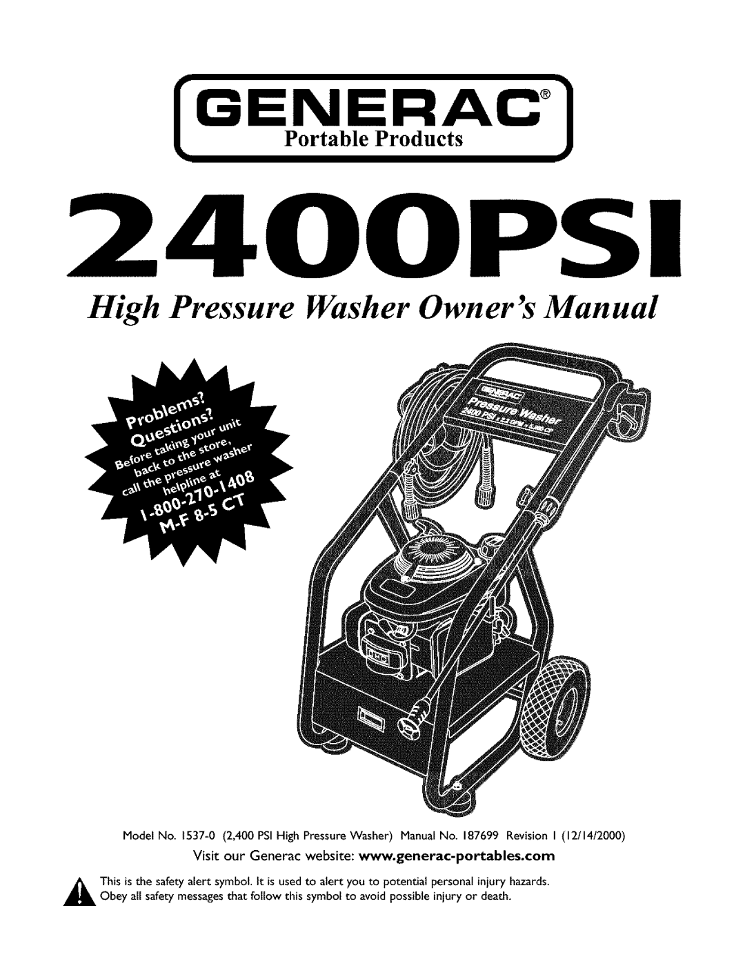 Generac 1537-0 owner manual GENPortable ProductsRAC 