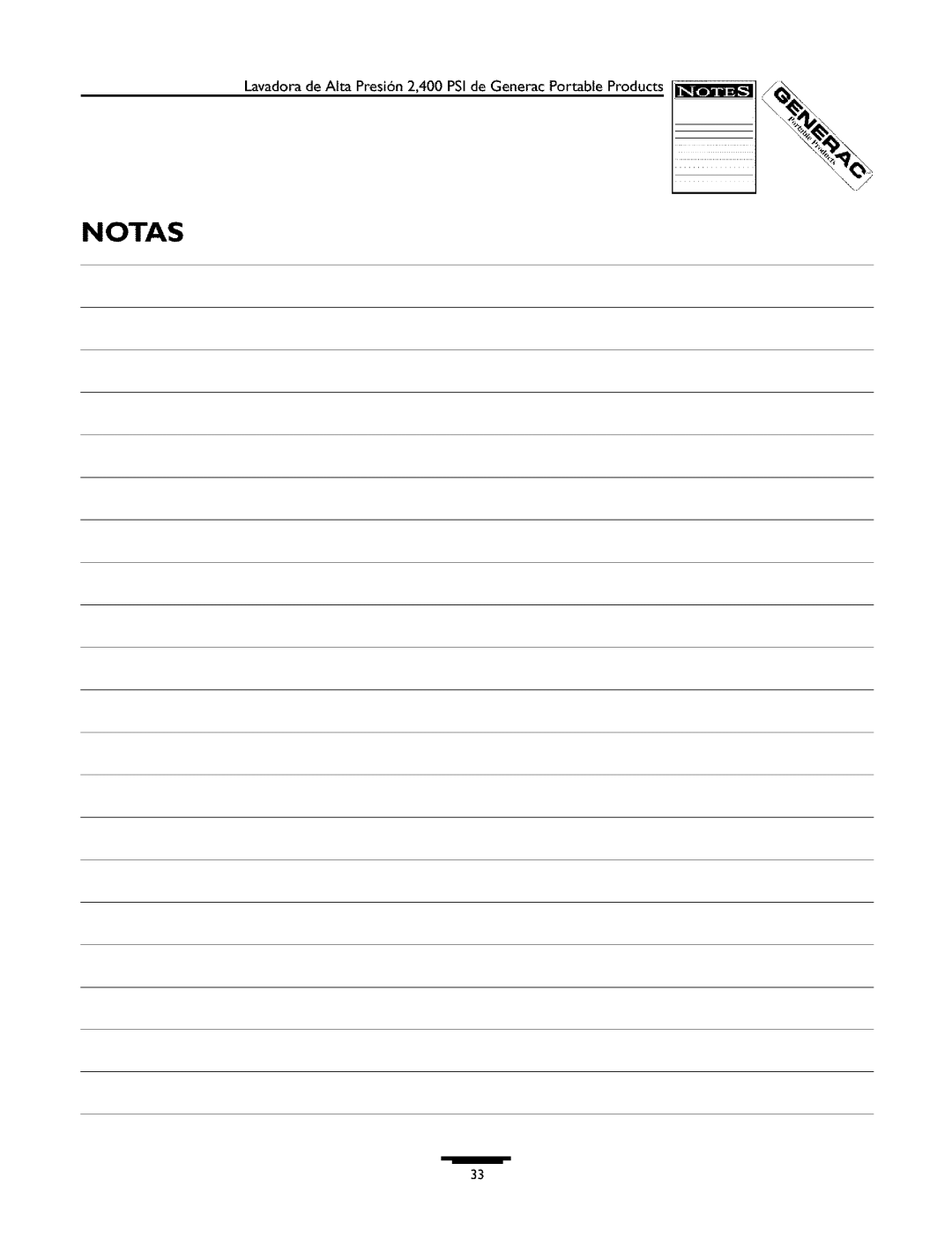 Generac 1537-0 owner manual Notas 