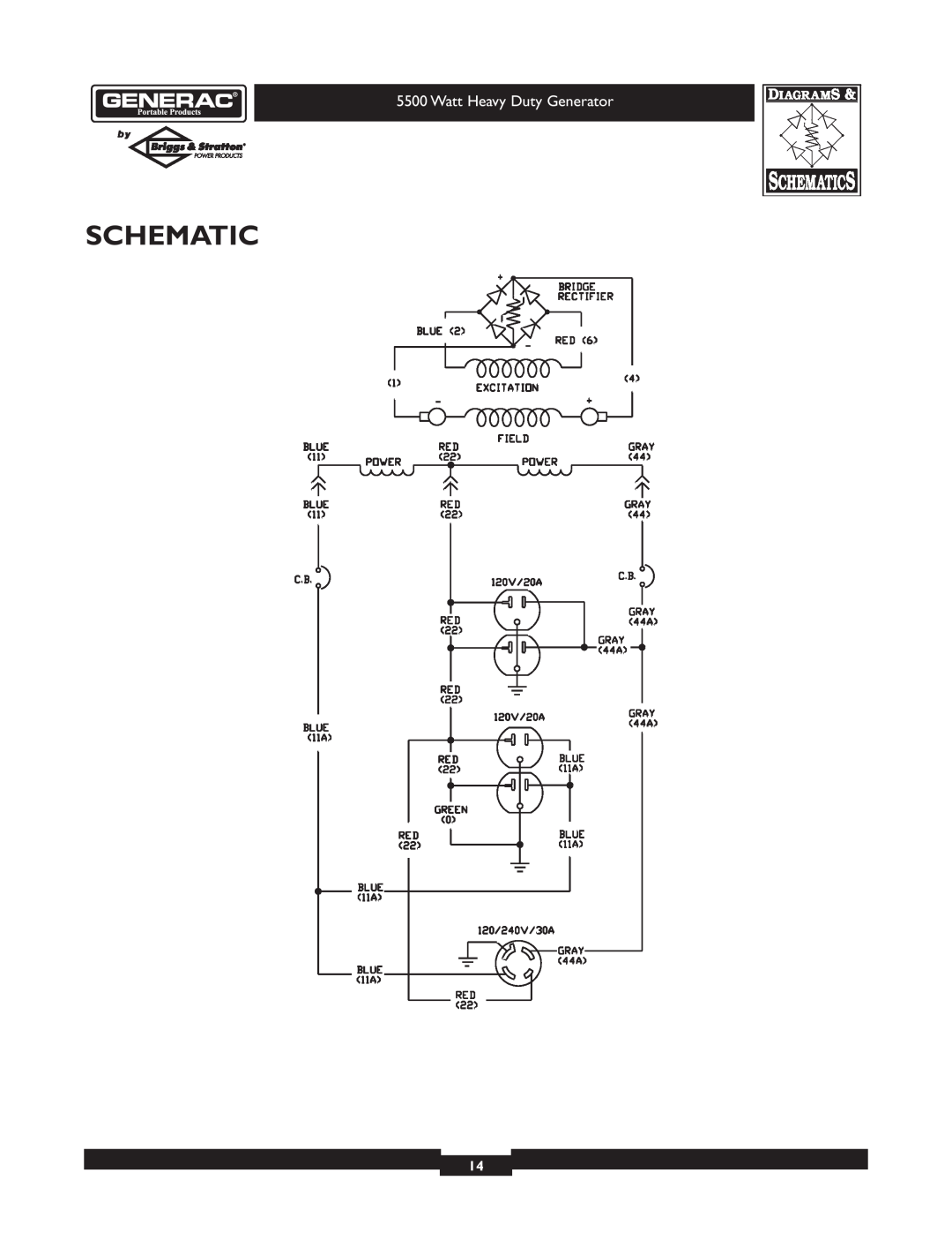 Generac 1654-0 owner manual Schematic, Watt Heavy Duty Generator 
