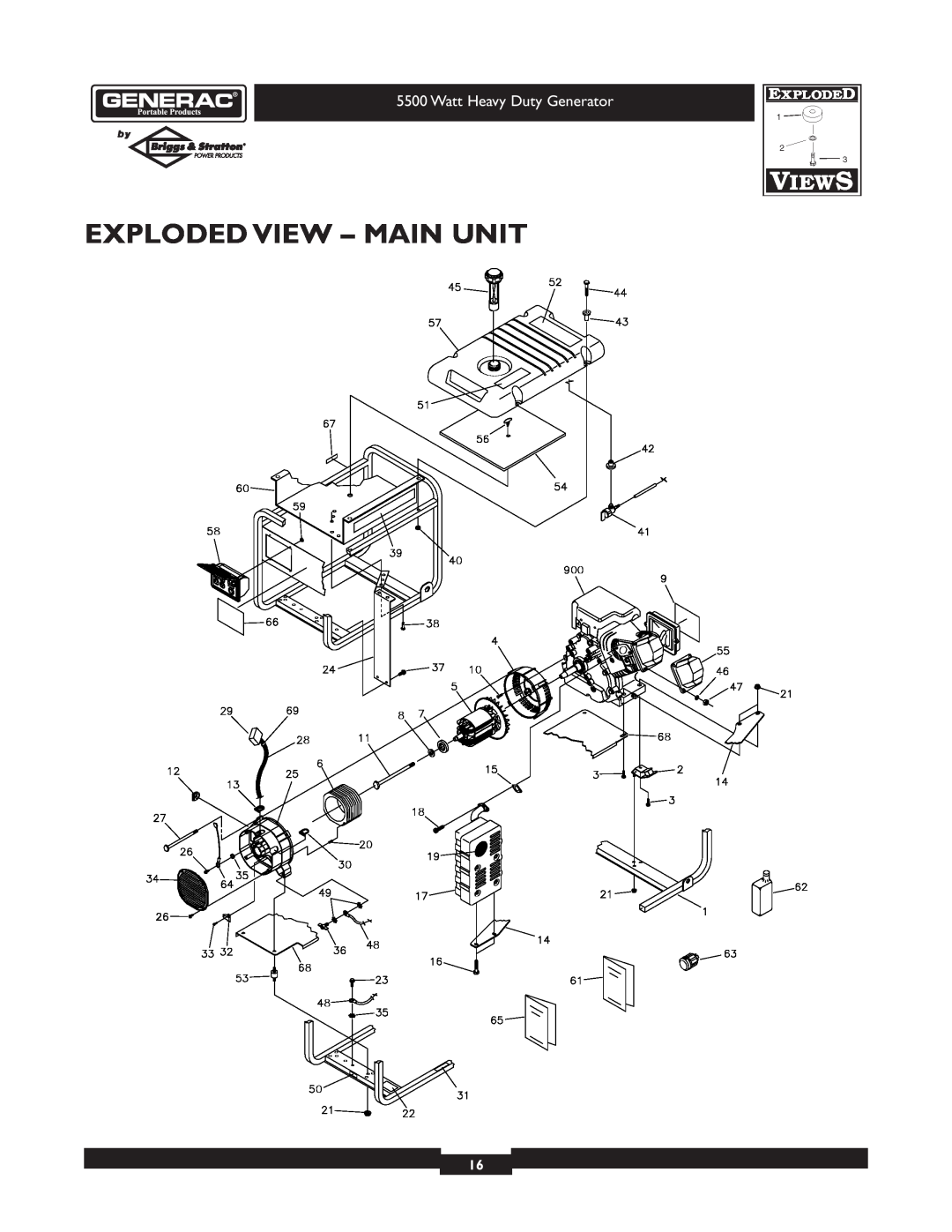 Generac 1654-0 owner manual Exploded View - Main Unit, Watt Heavy Duty Generator 