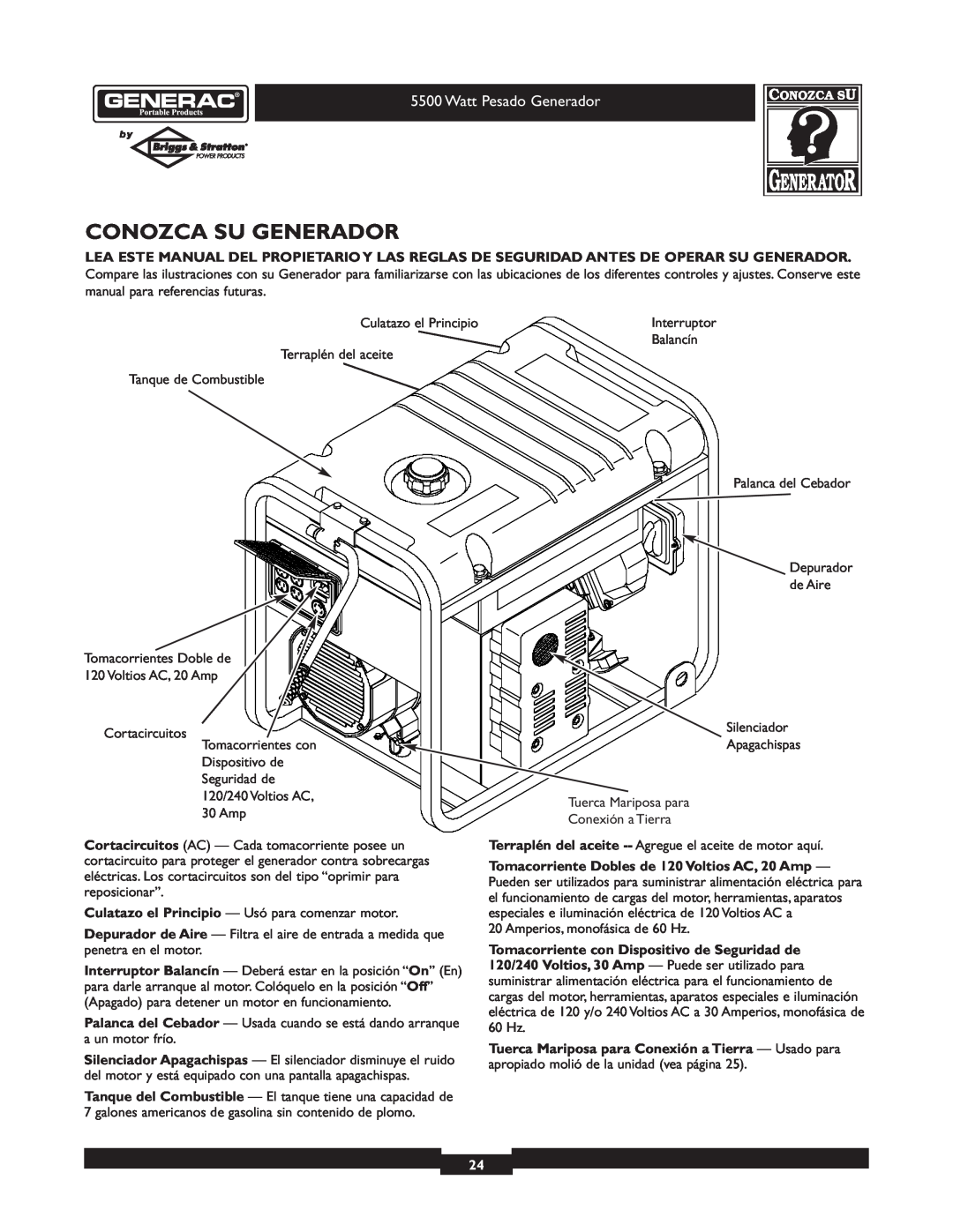 Generac 1654-0 owner manual Conozca Su Generador 