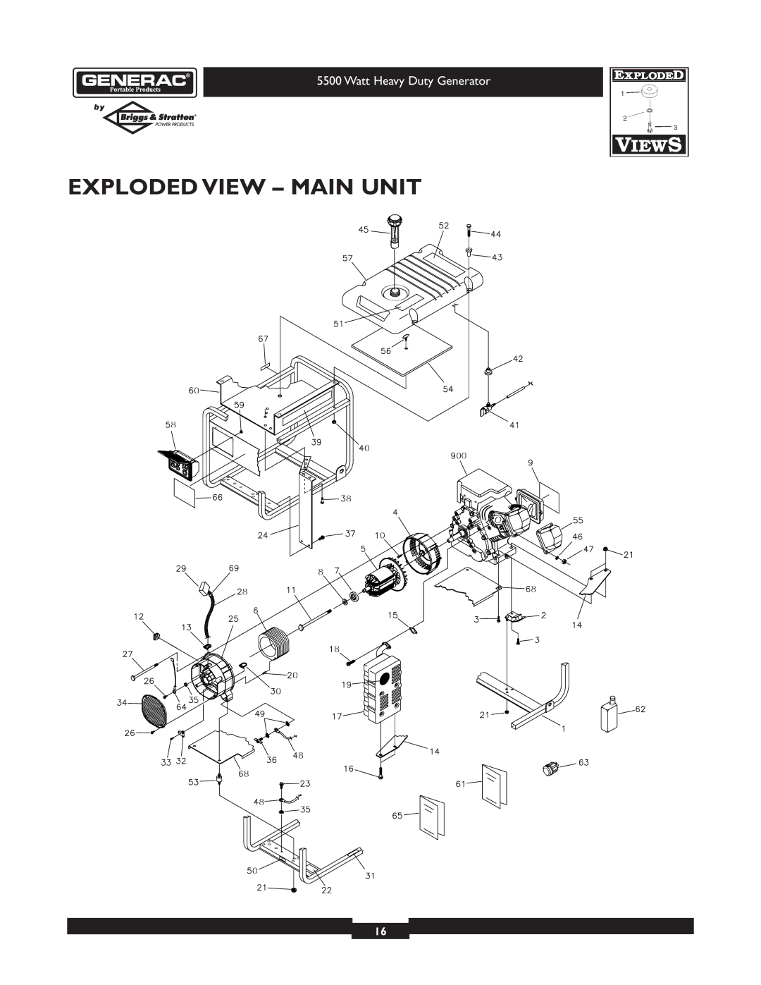 Generac 1654-0 owner manual Exploded View Main Unit 