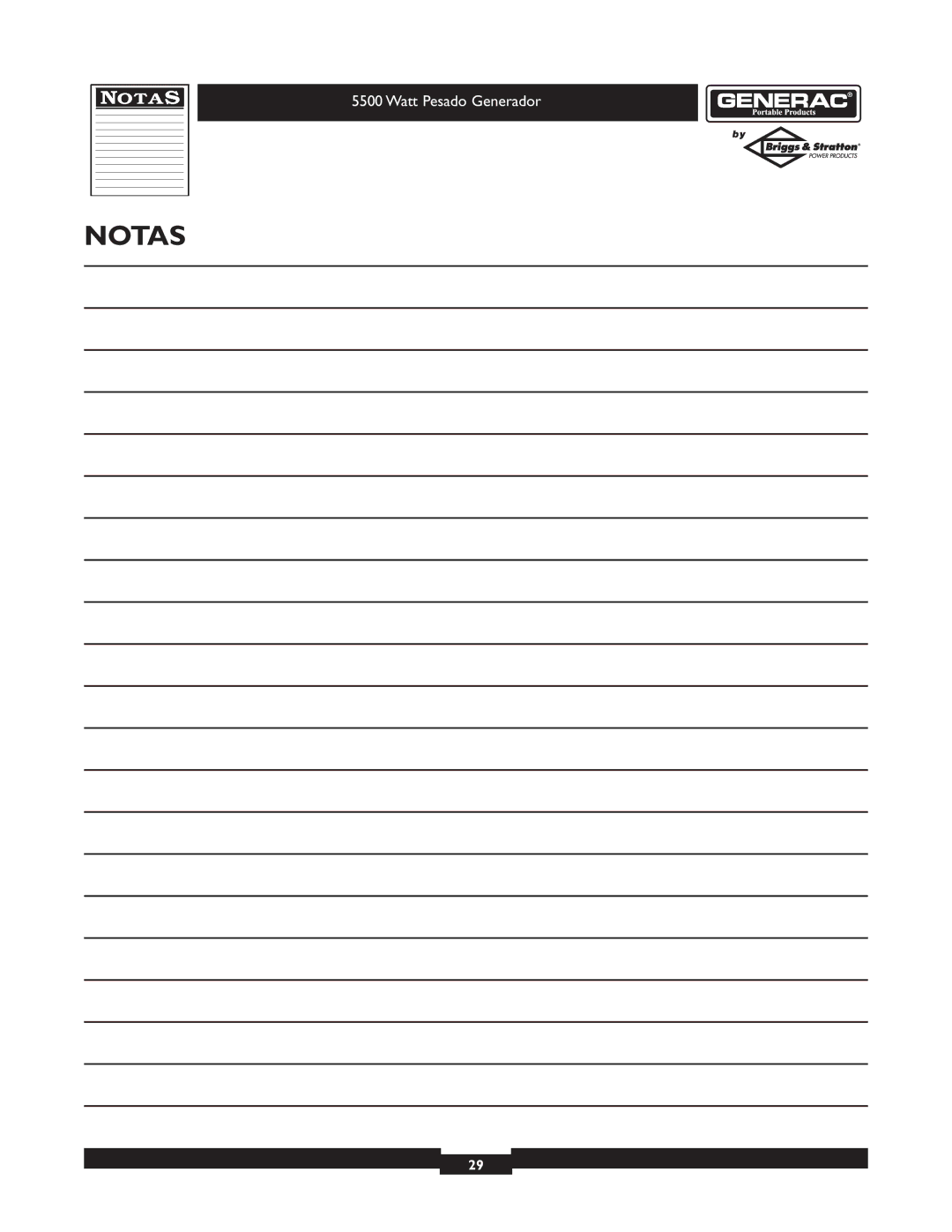 Generac 1654-0 owner manual Notas 