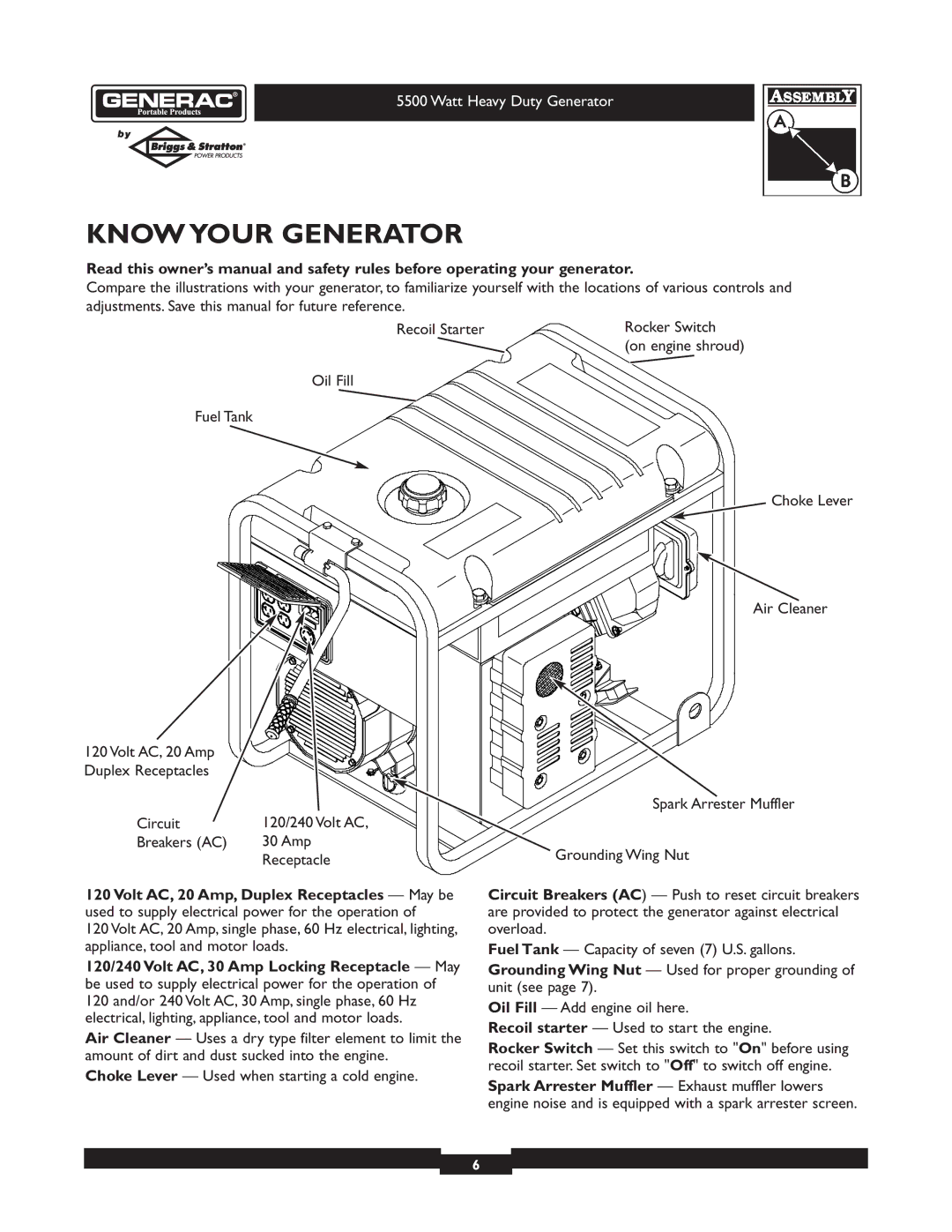 Generac 1654-0 owner manual Know Your Generator 