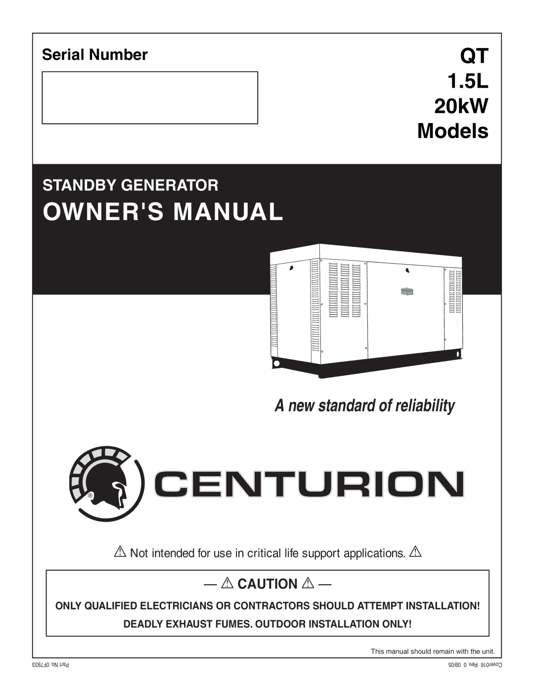 Generac 20kW owner manual Centurion 