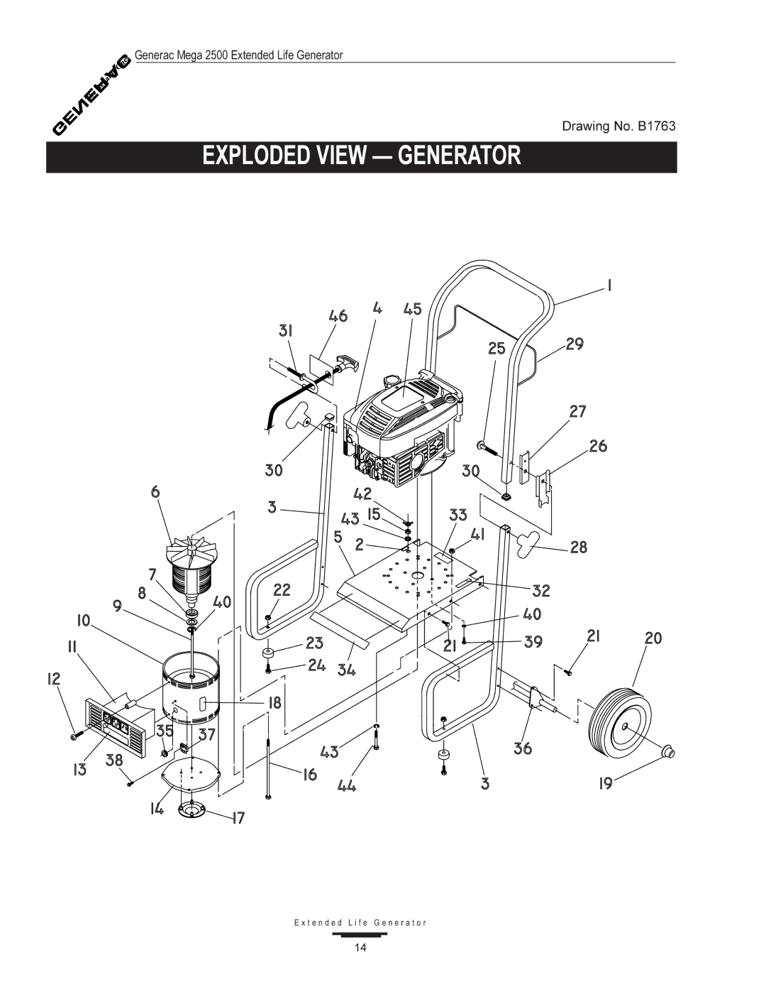 Generac 2500 manual Exploded View Generator 