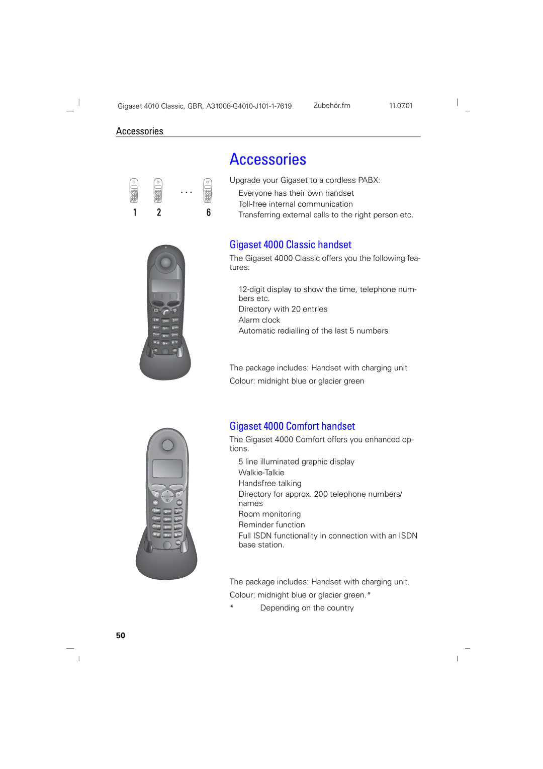 Generac 4010 operating instructions Accessories, Gigaset 4000 Classic handset, Gigaset 4000 Comfort handset 