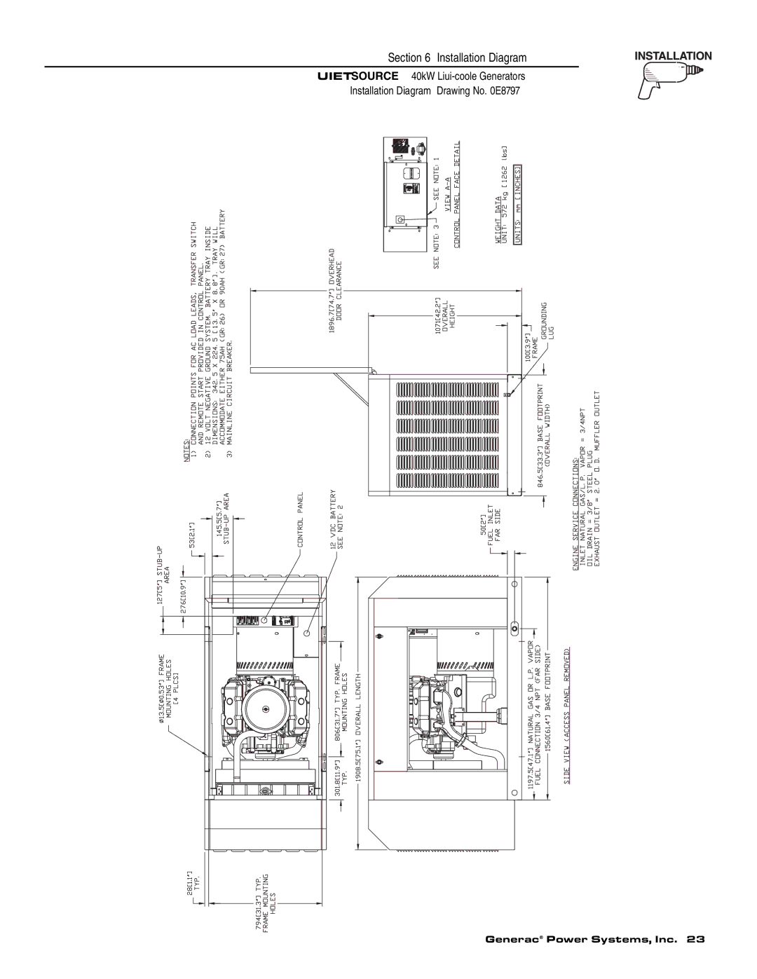 Generac 37kW NG, 40kW LP owner manual Installation Diagram 