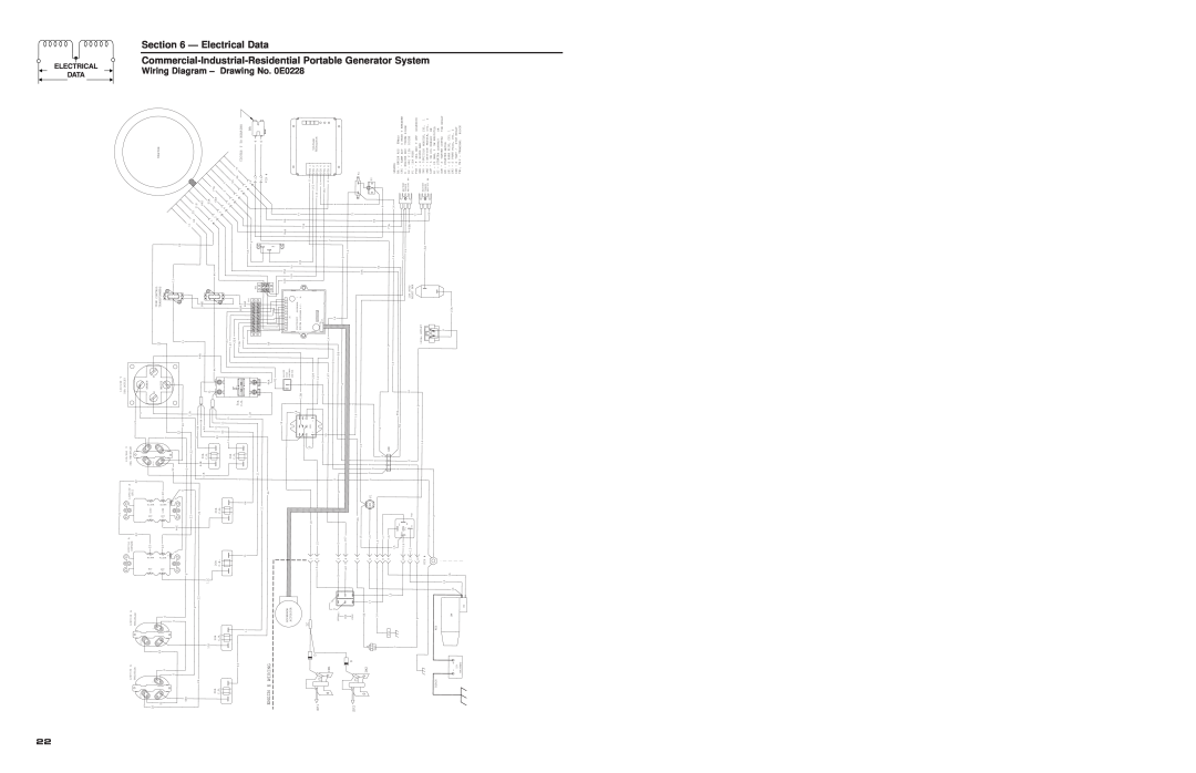 Generac 4582, 4451 owner manual Electrical Data, Wiring Diagram – Drawing No. 0E0228, Engin 