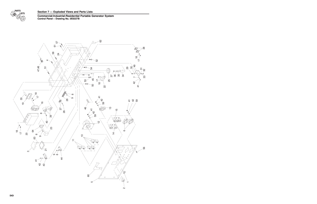 Generac 4582, 4451 owner manual Control Panel – Drawing No. 0E0227B, 47,48 