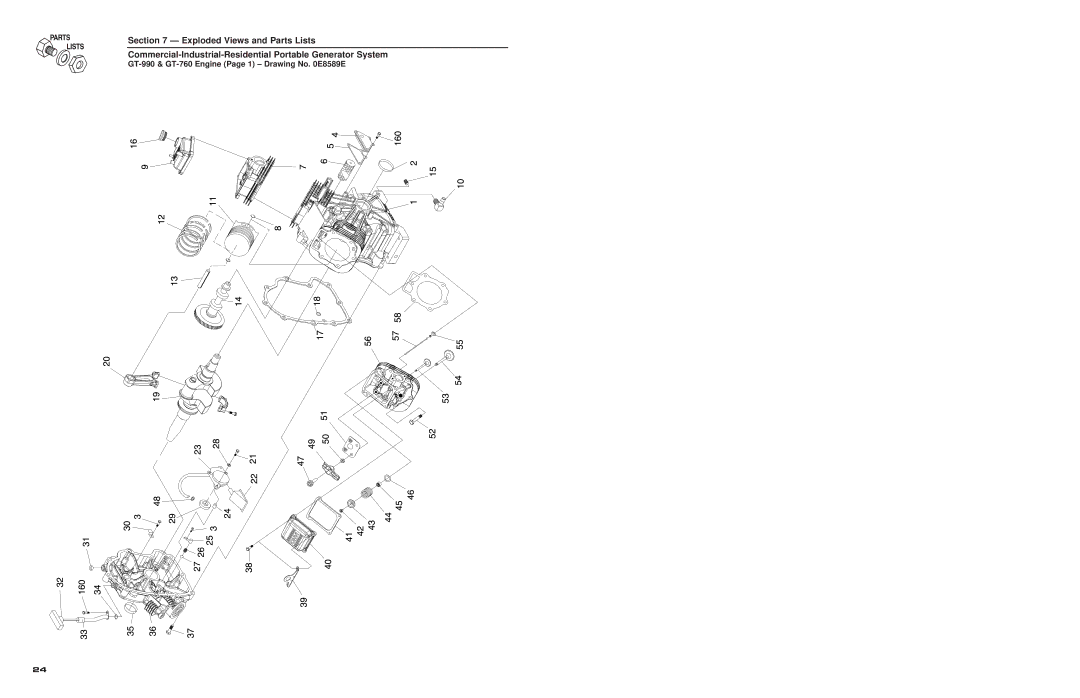 Generac 4582, 4451 owner manual GT-990 & GT-760 Engine Page 1 Drawing No E8589E 