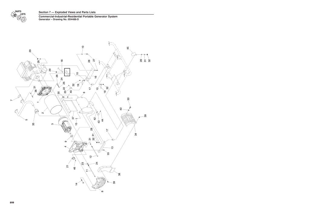 Generac 4582, 4451 owner manual Generator Drawing No D4488-D 