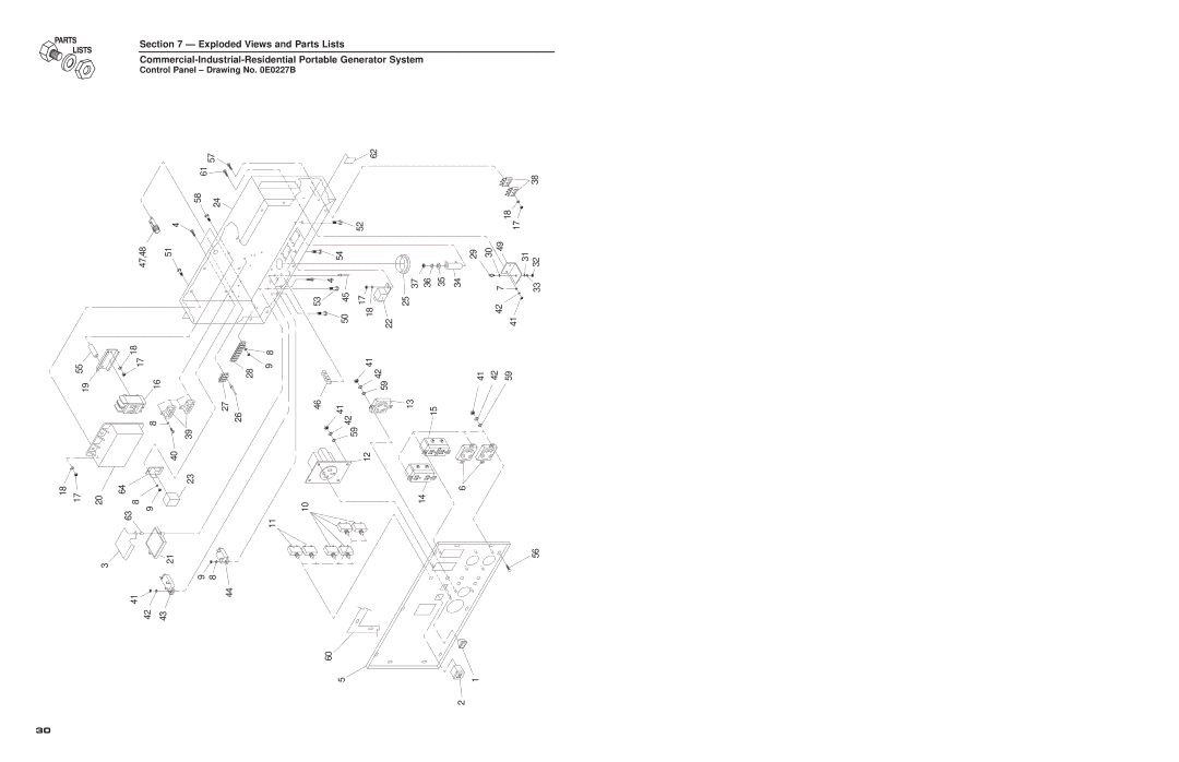 Generac 4582, 4451 owner manual Control Panel Drawing No E0227B 