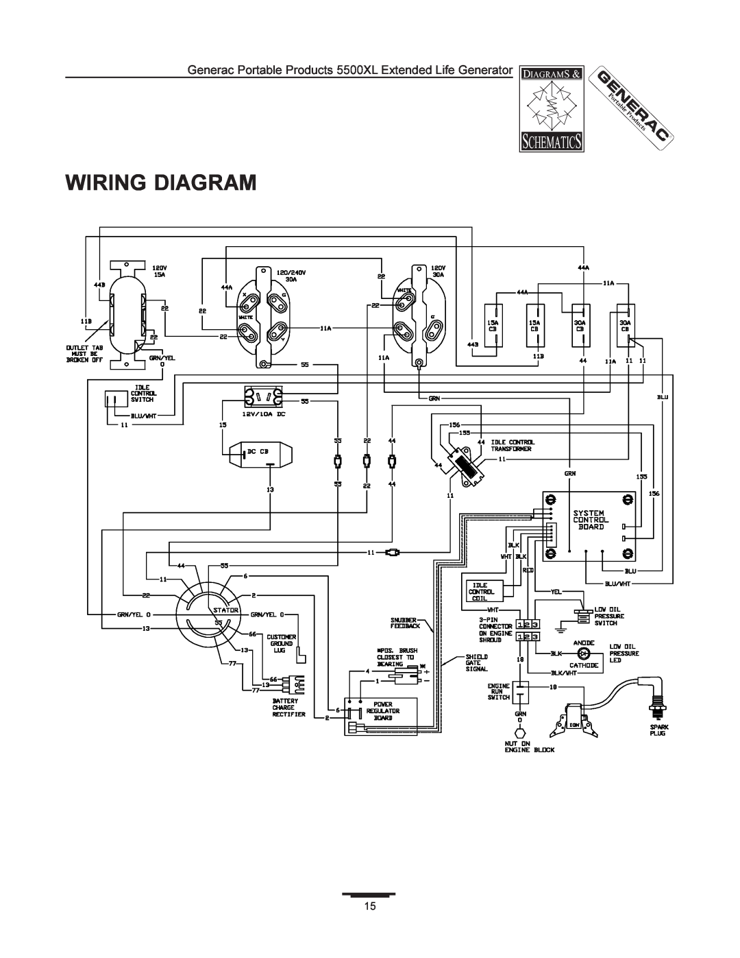Generac manual Wiring Diagram, Generac Portable Products 5500XL Extended Life Generator 