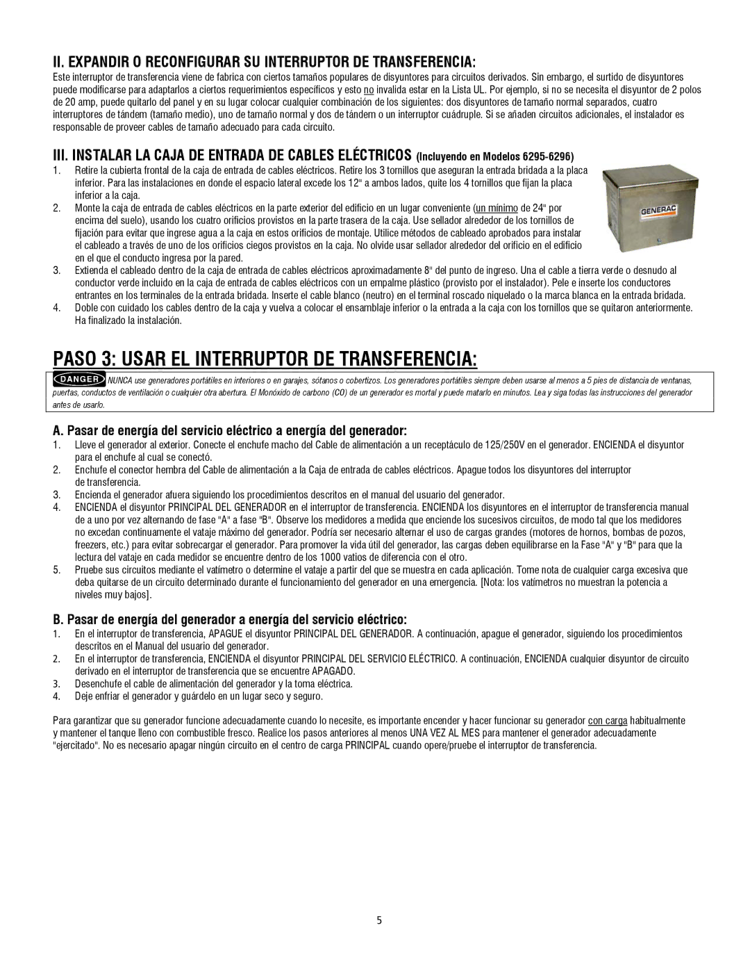 Generac 6379 Paso 3 Usar EL Interruptor DE Transferencia, II. Expandir O Reconfigurar SU Interruptor DE Transferencia 