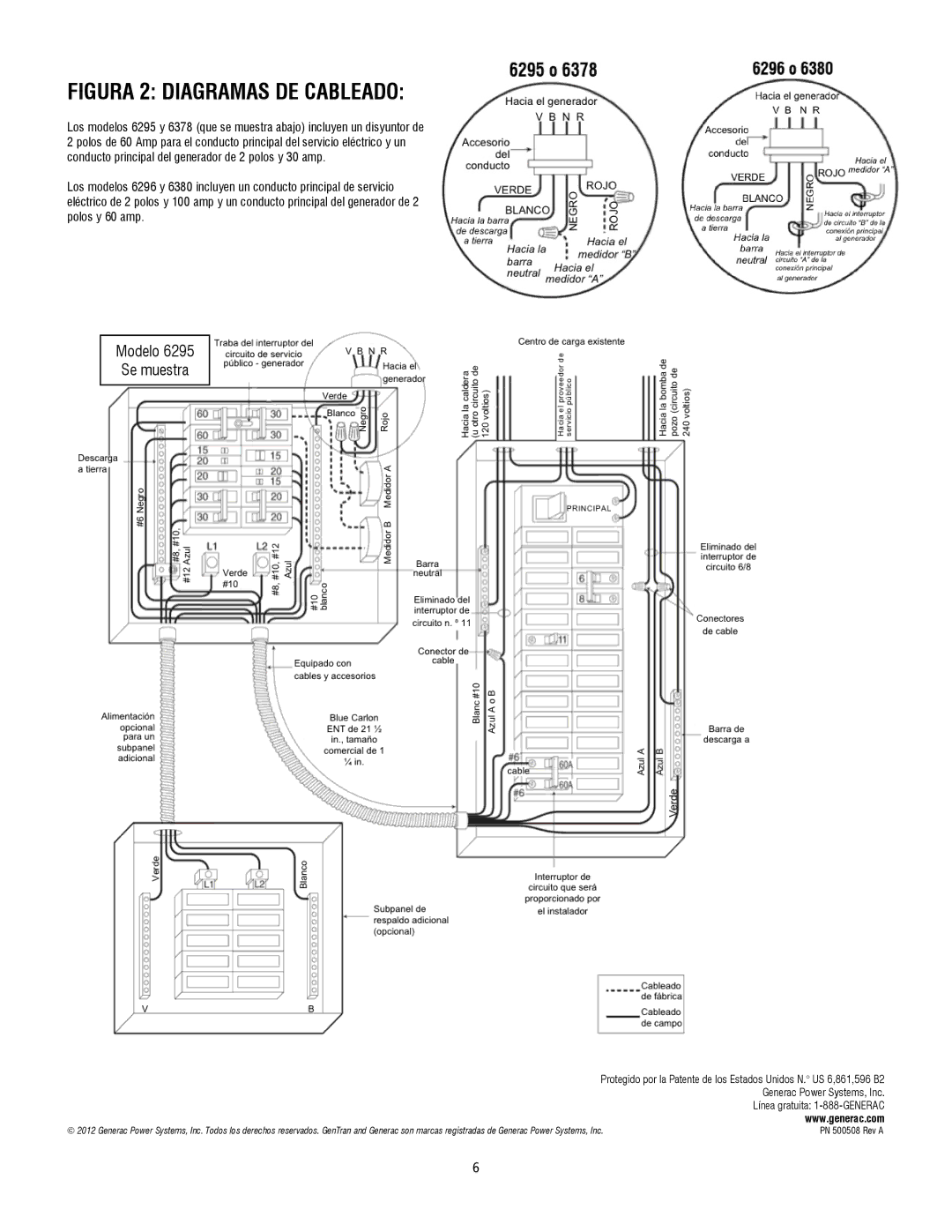 Generac 6378, 6380, 6379 operating instructions Figura 2 Diagramas DE Cableado 