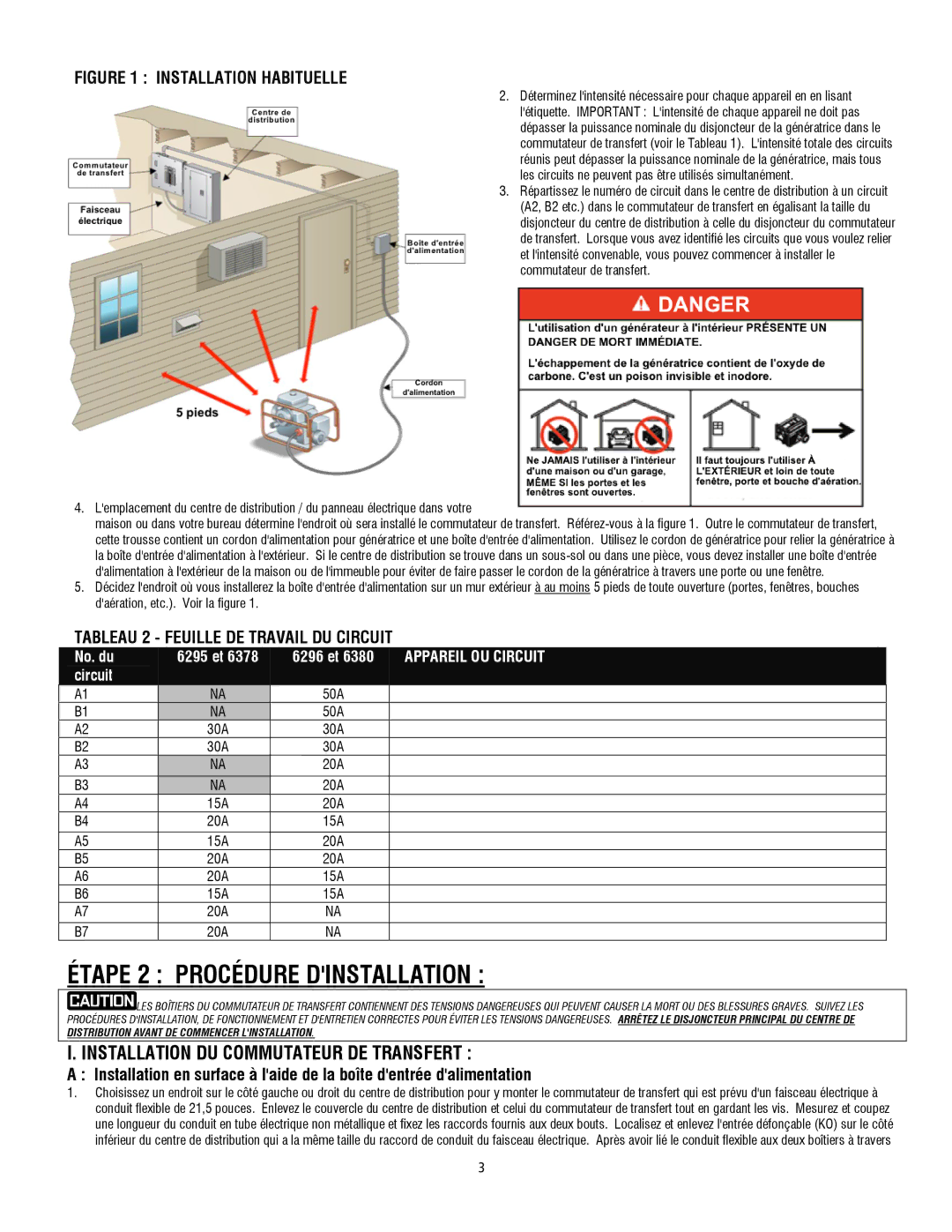 Generac 6378, 6380, 6379 operating instructions Étape 2 Procédure Dinstallation, Installation DU Commutateur DE Transfert 