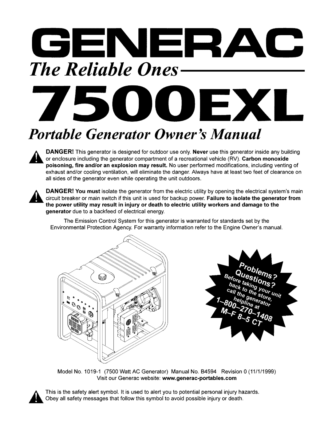 Generac owner manual 7500 L, The Reliable Ones 