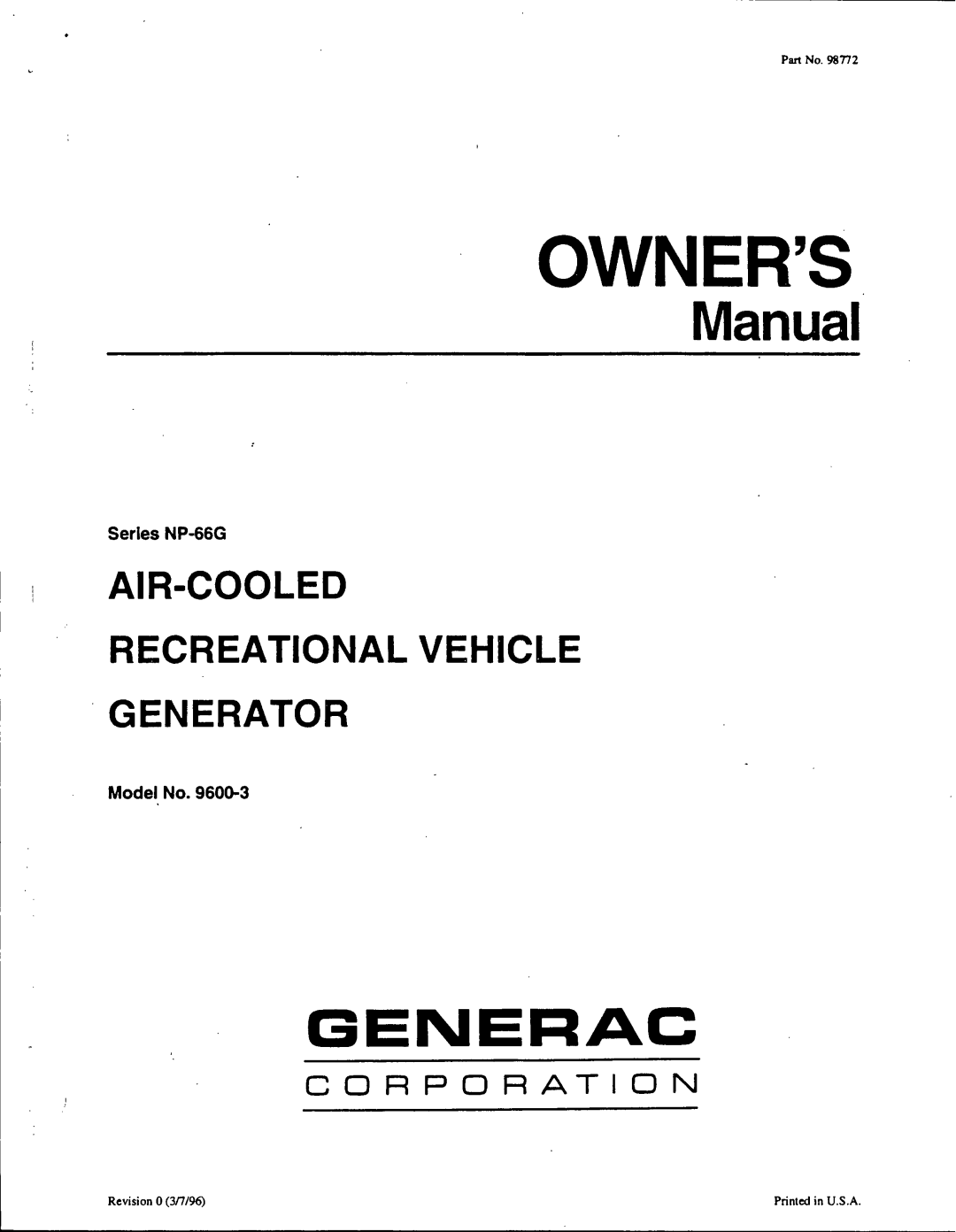 Generac 9600-3 manual 