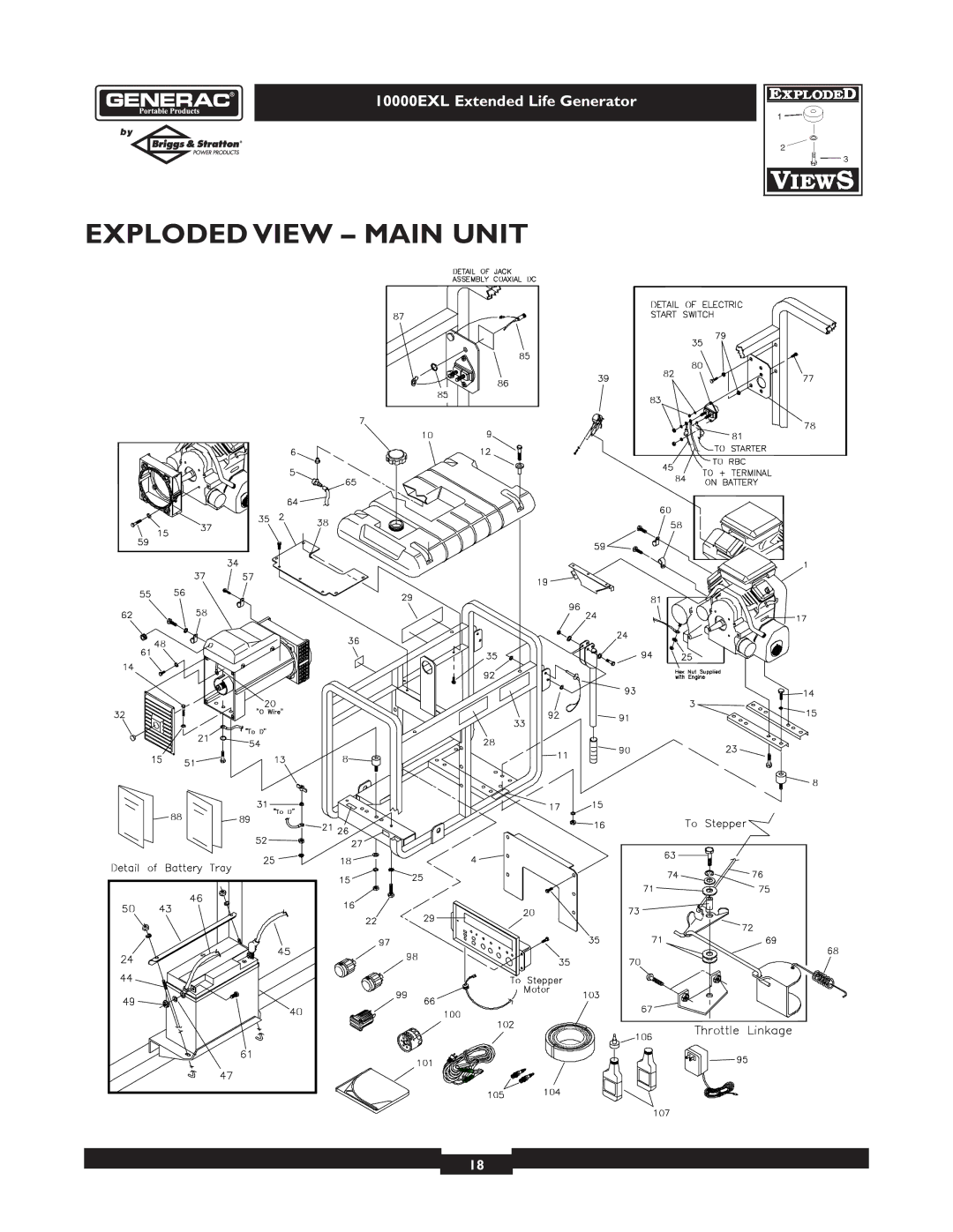 Generac 9801-7 owner manual Exploded View Main Unit 