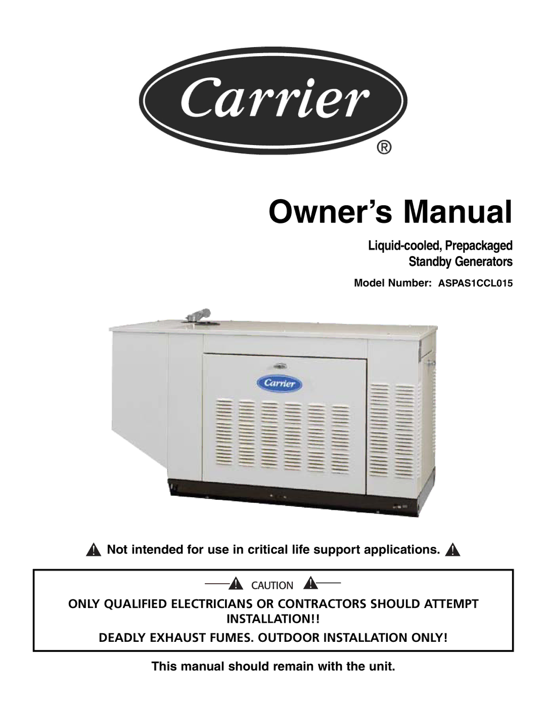 Generac ASPAS1CCL015 owner manual Liquid-cooled, Prepackaged Standby Generators 