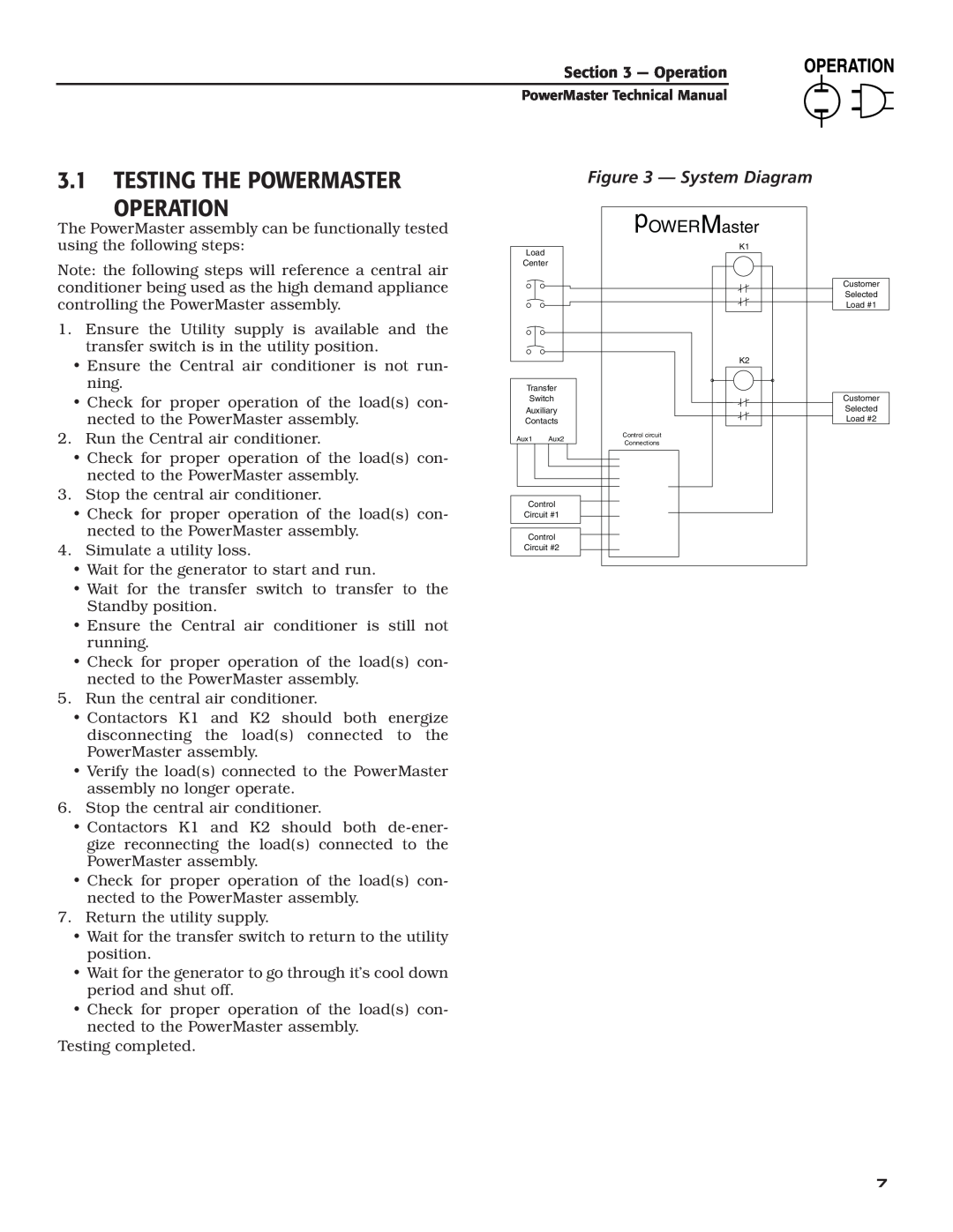 Generac Generator technical manual Testing The Powermaster Operation, System Diagram, pOWER 