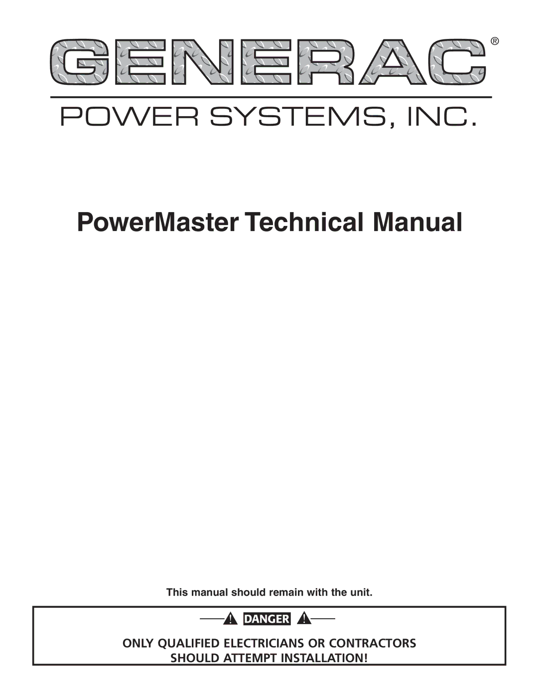 Generac Generator technical manual Power SYSTEMS, INC 