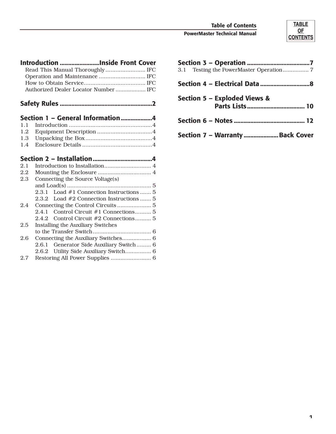 Generac Generator technical manual Section 