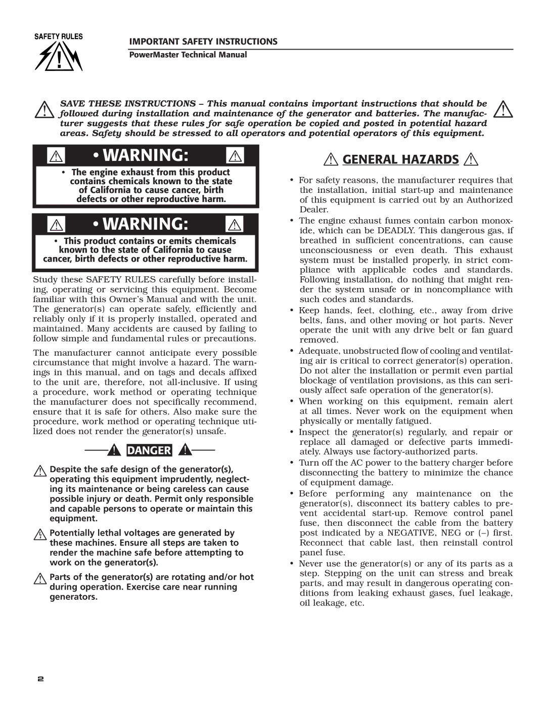 Generac Generator technical manual  Warning  