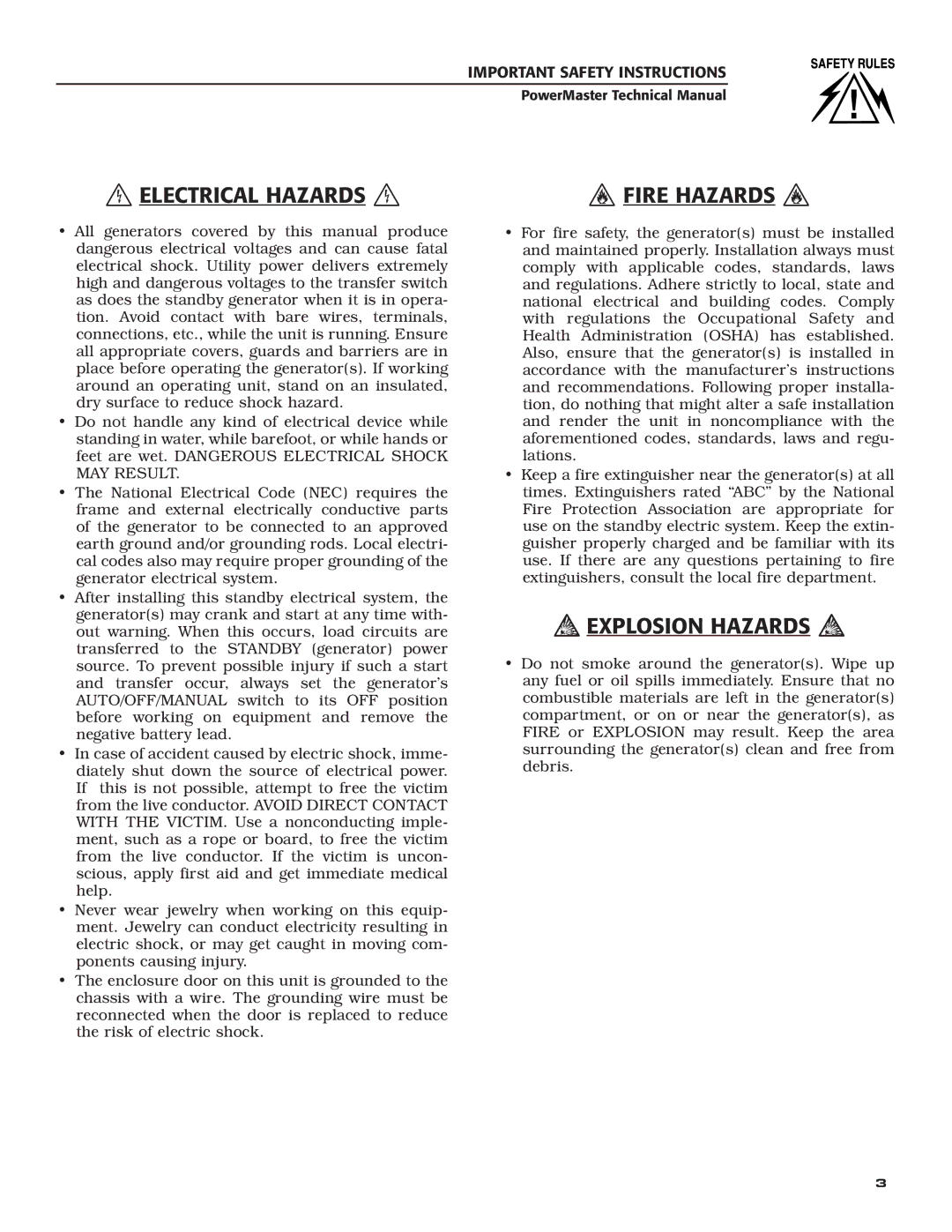 Generac Generator technical manual  Electrical Hazards  