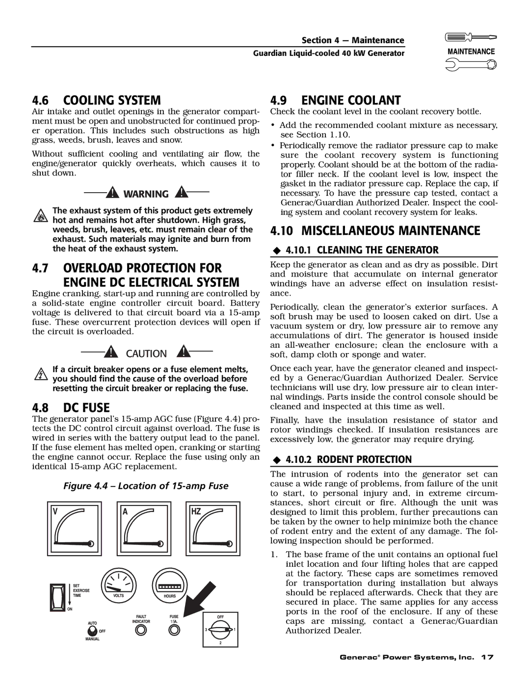 Generac Power Systems 0046264 Cooling System, Overload Protection for, DC Fuse, Engine Coolant, Miscellaneous Maintenance 