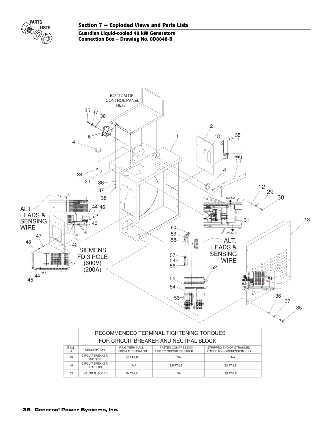 Generac Power Systems 0043734, 0043733, 0046264, 0046263, 0046262, 0043735 owner manual ALT Leads Sensing Wire 