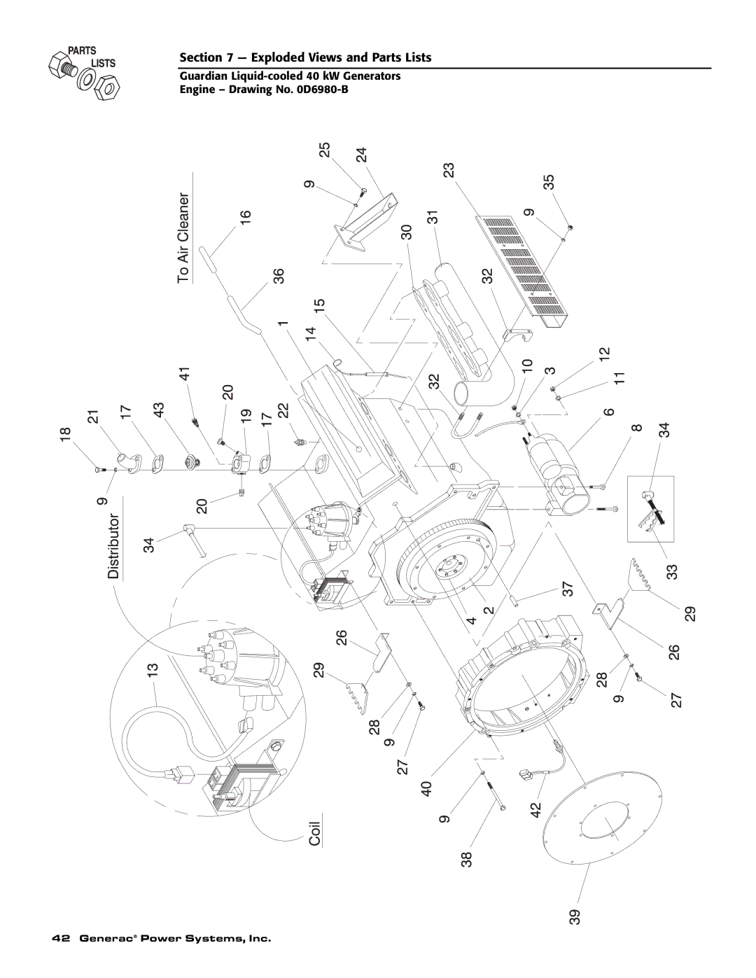 Generac Power Systems 0046263, 0043733, 0046264, 0046262, 0043734, 0043735 owner manual Exploded Views and Parts Lists 