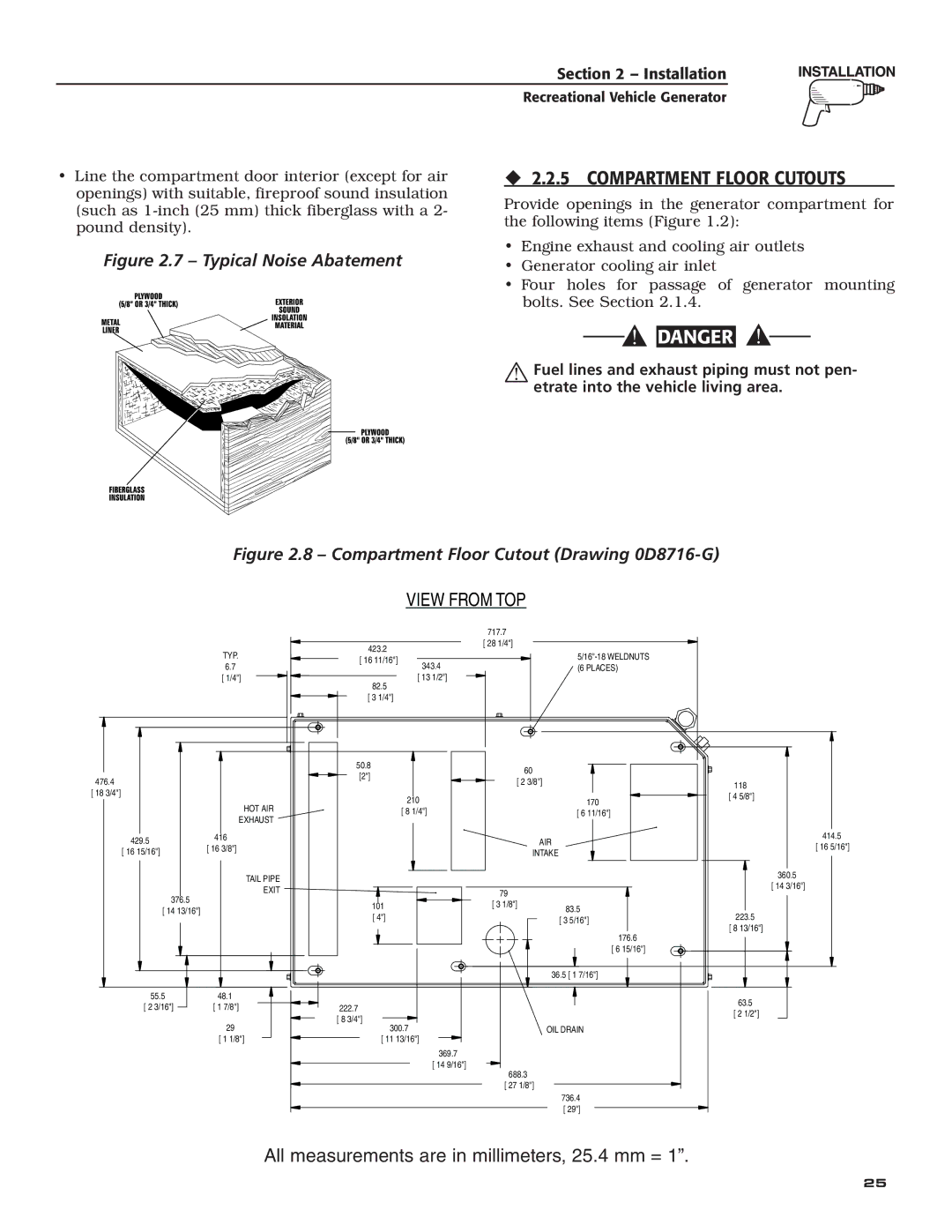 Generac Power Systems 004700-00 owner manual ‹ 2.2.5 Compartment Floor Cutouts, View from TOP 